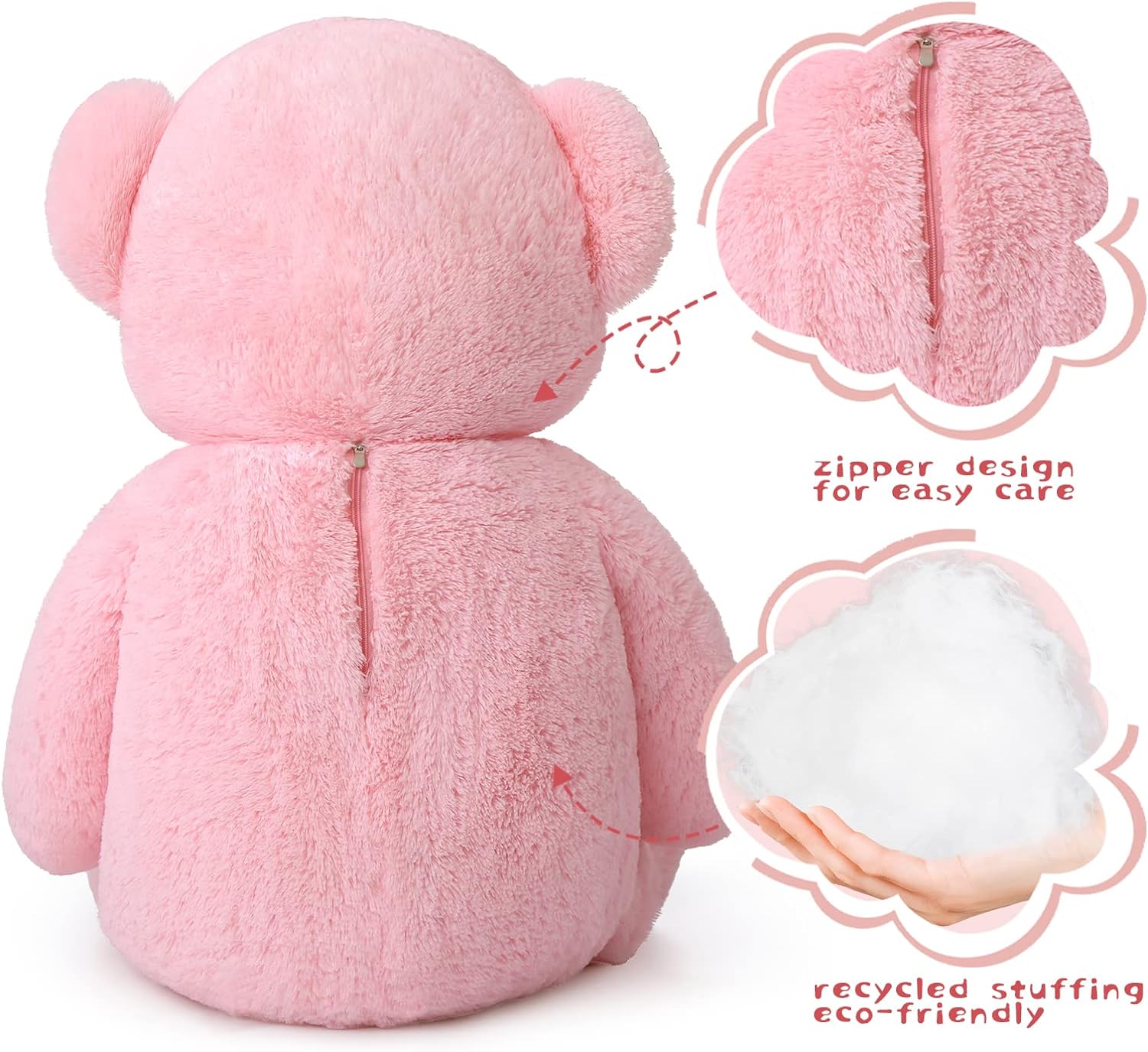 Giant Teddy Bear Plush Toy, Pink/Light Brown, 47 Inches
