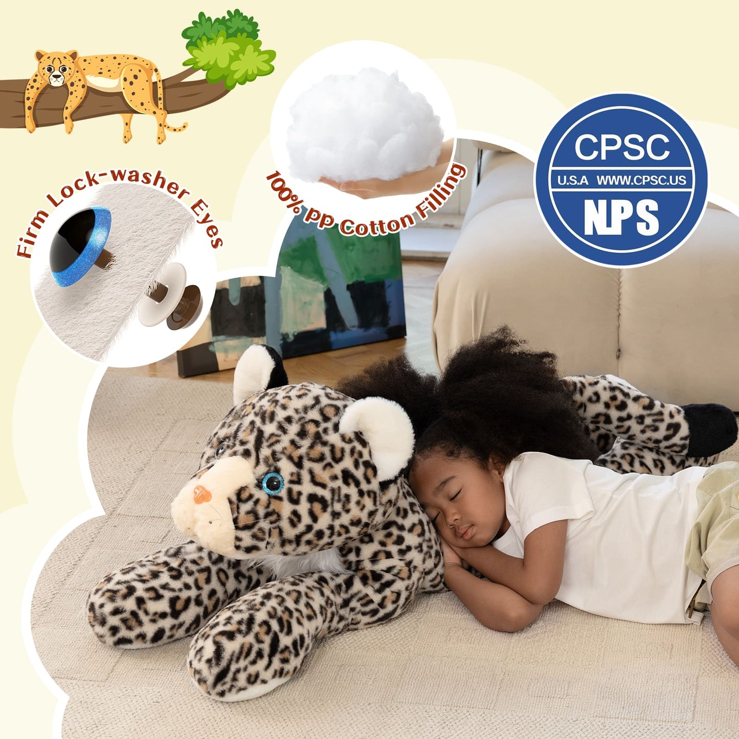 Giant Leopard Stuffed Animals Jungle Plush Toys, 47 Inches