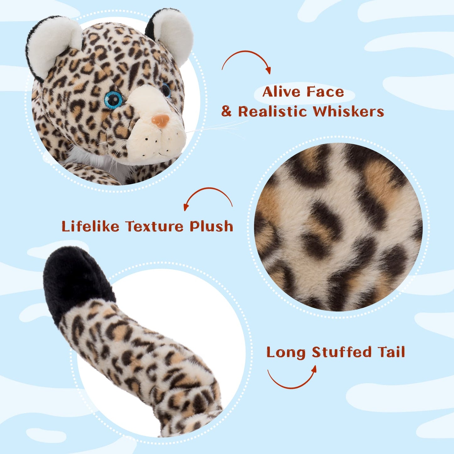Giant Leopard Stuffed Animals Jungle Plush Toys, 47 Inches