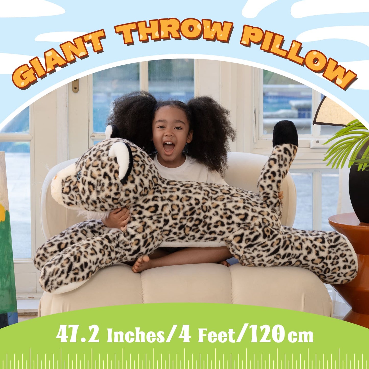 Giant Leopard Stuffed Animals Jungle Plush Toys, 47 Inches