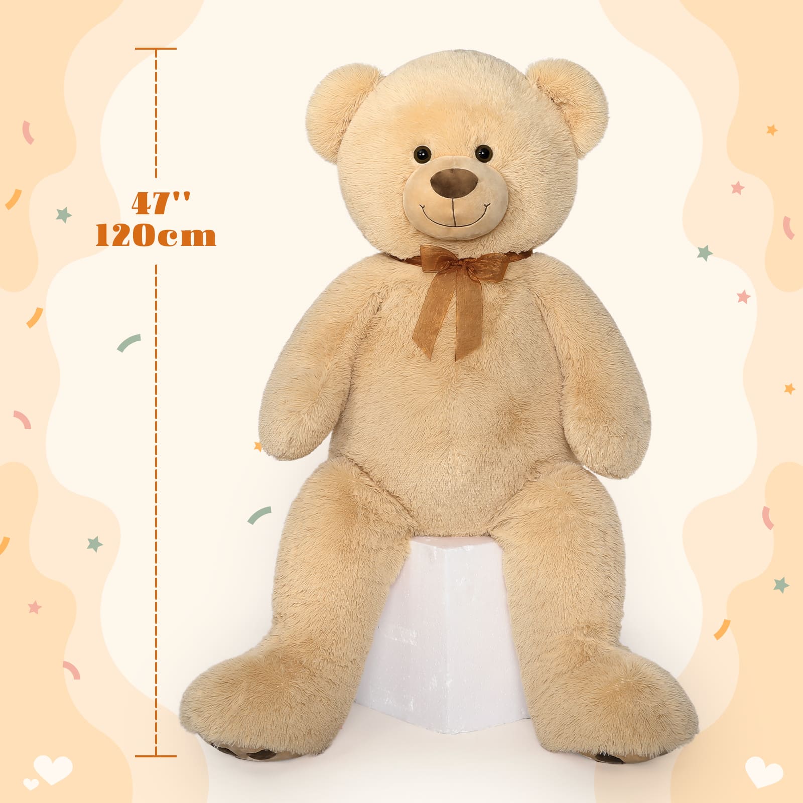 Giant Teddy Bear Plush Toy, Brown, 47 Inches