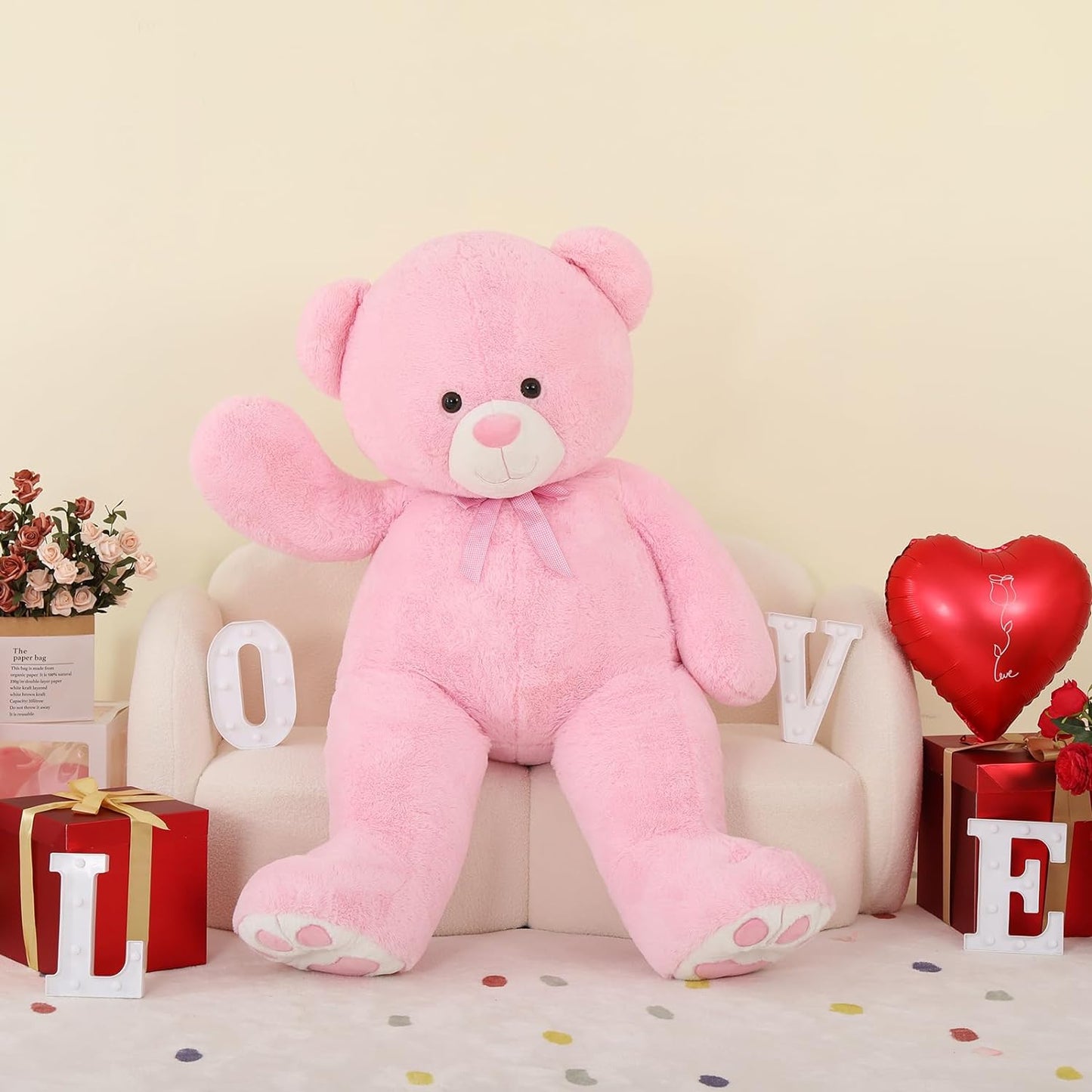 Giant Teddy Bear Plush Toy, Pink, 43/55 Inches - MorisMos Stuffed Animals - Valentine's Day Gift for Girlfriend/Boyfriend - Fluffly Cuddly Plushy Fluffy Toy - Cute Teddy Bear Plush Pillows for Kids - Christmas/Birthday Gift for Children/Teens/Adults - Romantic Anniversary Gift for Wife/Husband - Birthday Gift for Friends - Teddy Bear Theme Baby Shower
