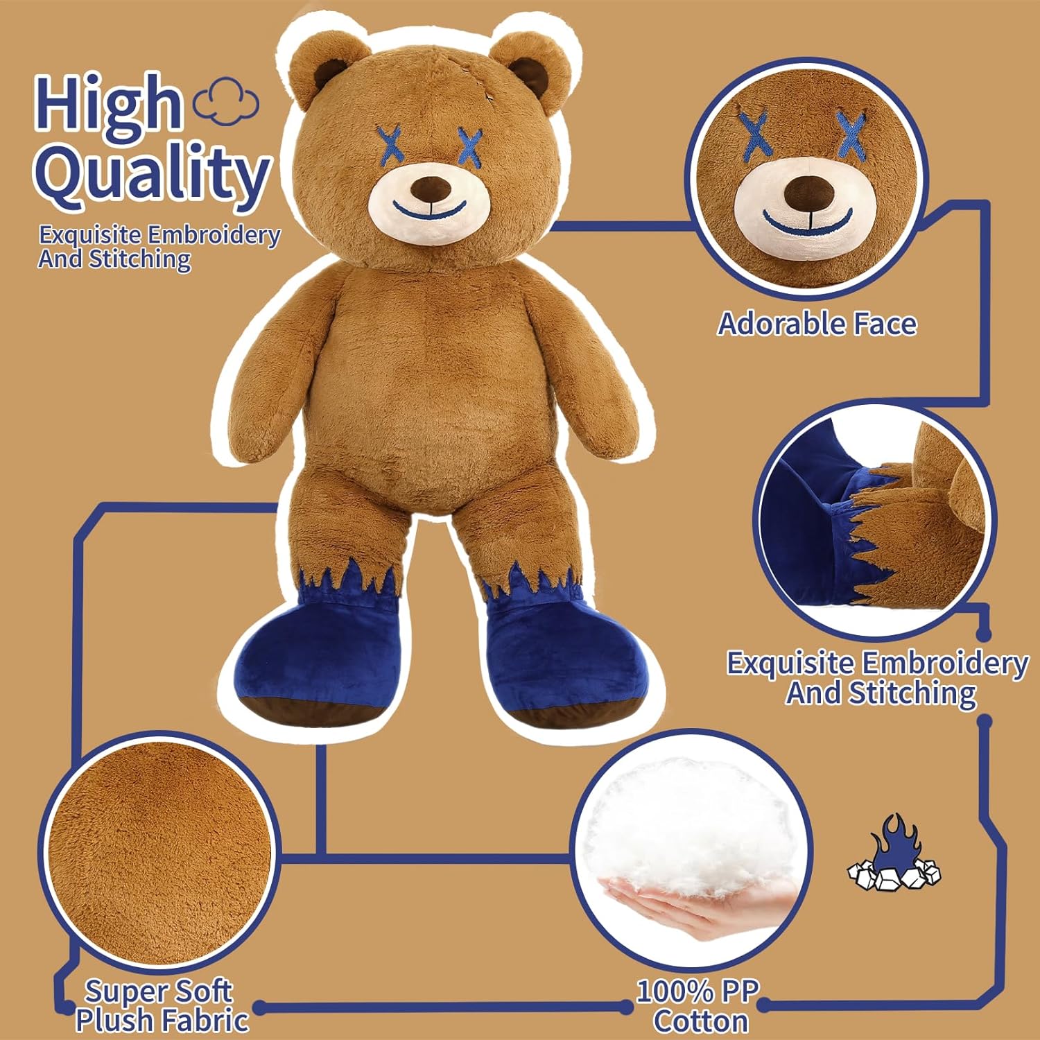 Riesiges Teddybär-Plüschtier, braun, 47 Zoll