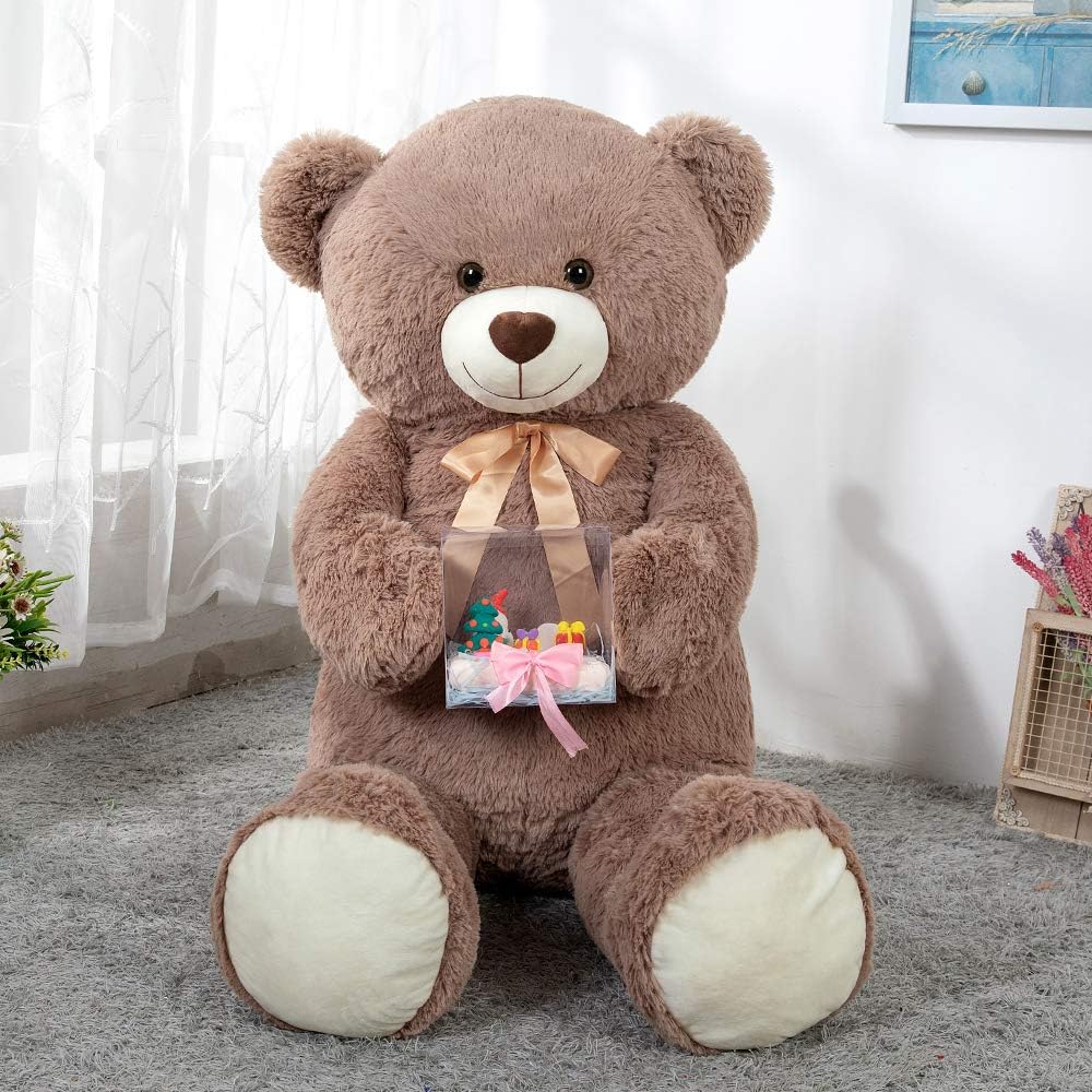 MorisMos Stuffed Animals - Giant Dark Brown Teddy Bear Plush Toys - 52 Inches Teddy Bear Plush Dolls - Valentine's Day Teddy Bears&Gifts for Boyfriend/Girlfriend - ' We Can Bearly Wait' Teddy Bear Theme Baby Shower Decor Ideas - Gender Reveal Party Teddy Bear Decorations -Birthday/Christmas/Graduation Gift for friends - Romantic Anniversary Gift for Wife/Husband