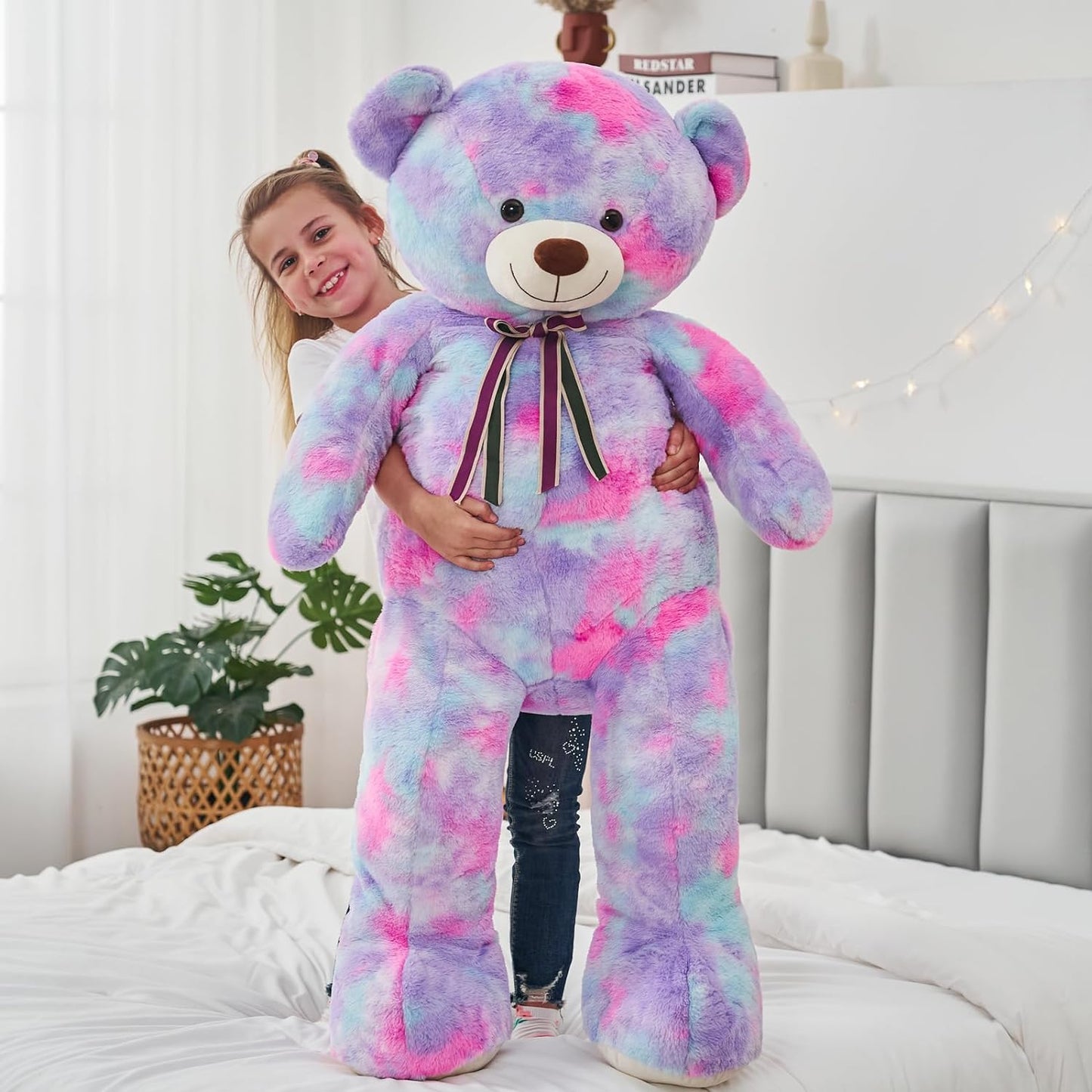 MorisMos Stuffed Animals - Giant Colorful Teddy Bear Plush Toys - 52 Inches Teddy Bear Plush Dolls - Valentine's Day Teddy Bears&Gifts for Boyfriend/Girlfriend - ' We Can Bearly Wait' Teddy Bear Theme Baby Shower Decor Ideas - Gender Reveal Party Teddy Bear Decorations -Birthday/Christmas/Graduation Gift for friends - Romantic Anniversary Gift for Wife/Husband