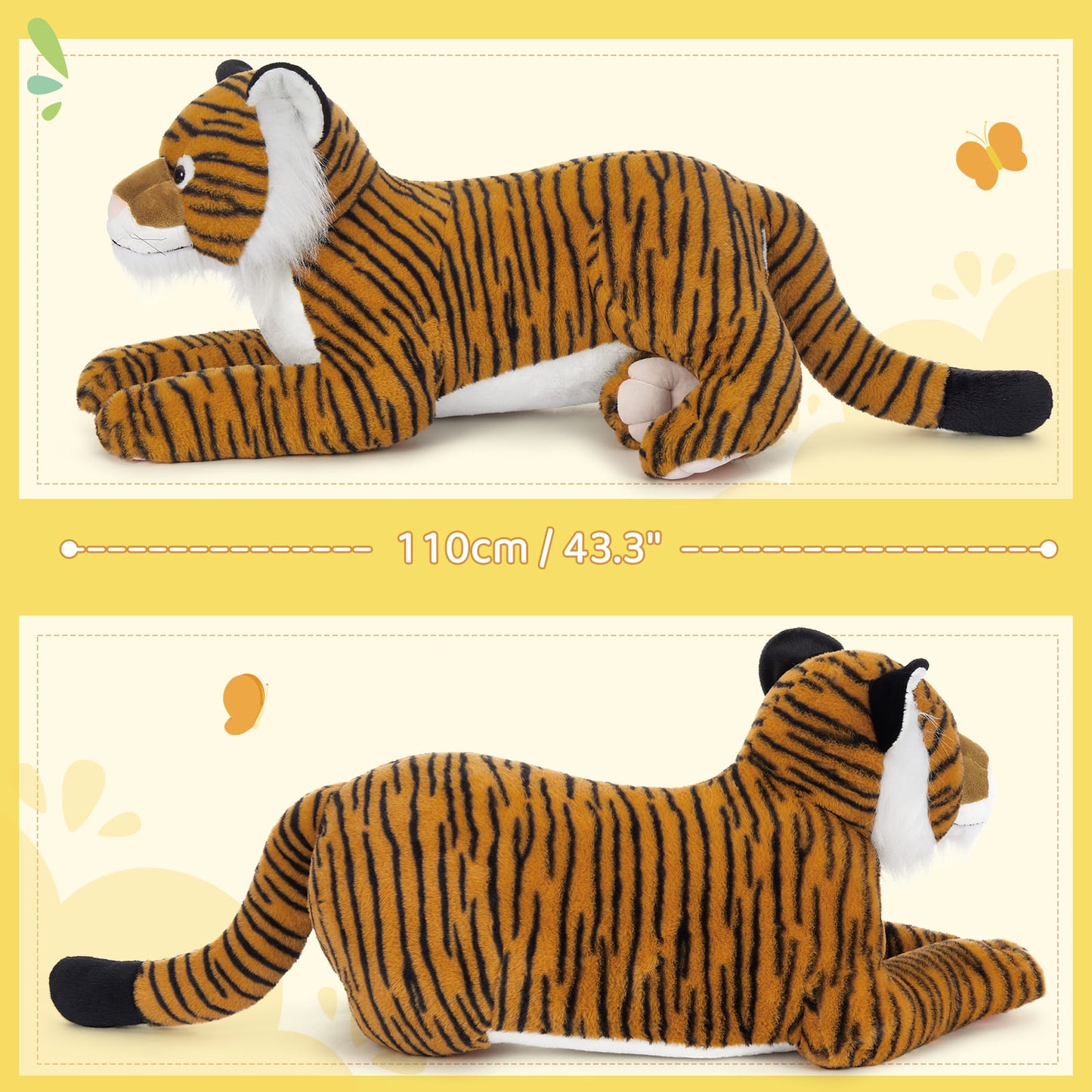Jumbo Simulation Tiger Plush Toys - 43.3 Inches ( 110 CM ) Jungle Safari Stuffed Animals - Kawaii Present for All Ages - Giant Stuffed Animals