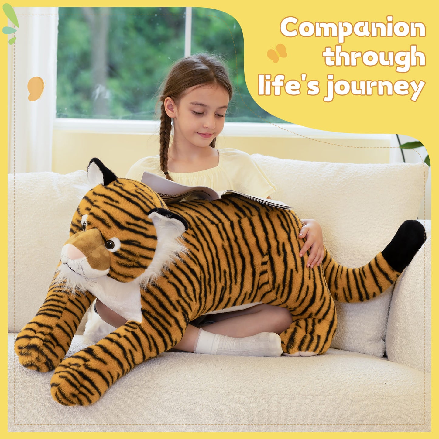 Jumbo Simulation Tiger Plush Toys - 43.3 Inches ( 110 CM ) Jungle Safari Stuffed Animals - Kawaii Present for All Ages - Giant Stuffed Animals