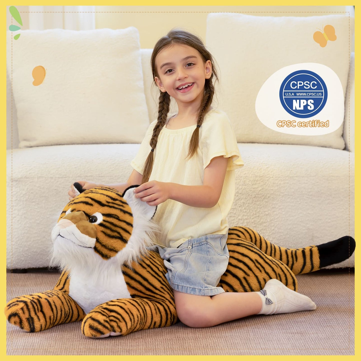 Jumbo Simulation Tiger Plush Toys - 43.3 Inches ( 110 CM ) Jungle Safari Stuffed Animals - Kawaii Present for All Ages - Giant Stuffed Animals