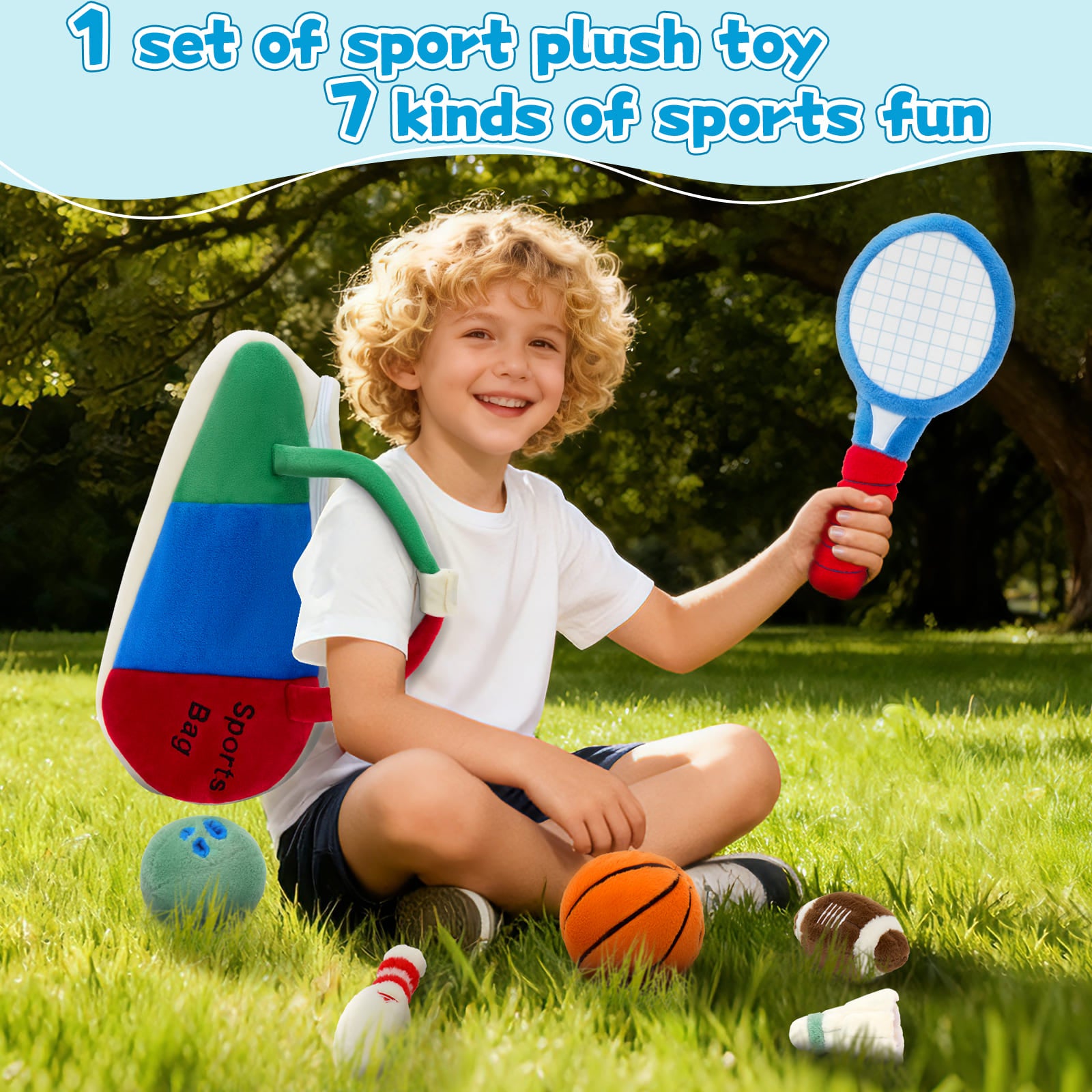 7 Pcs Sports Plush Toy Set, 13.7 Inches