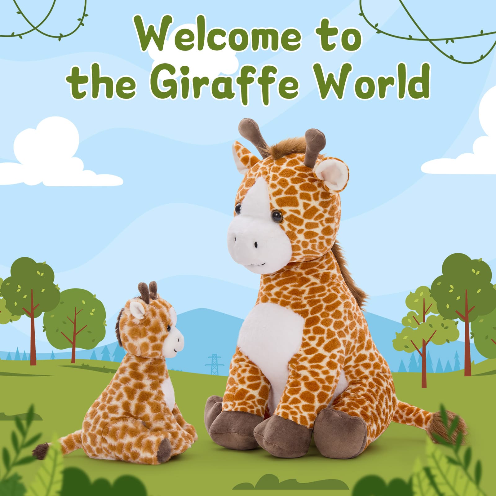 Large Mama & Baby Giraffe Stuffed Animal Set, 25.6 Inches