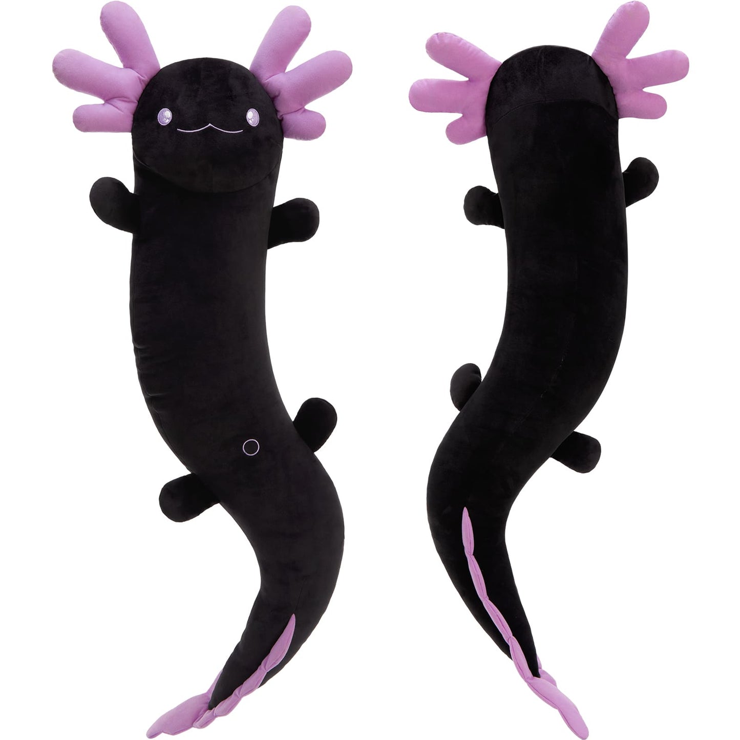 Giant Cozy Axolotl Long Throw Pillow, Red/Pink/Mint Green/Blue, 48 Inches