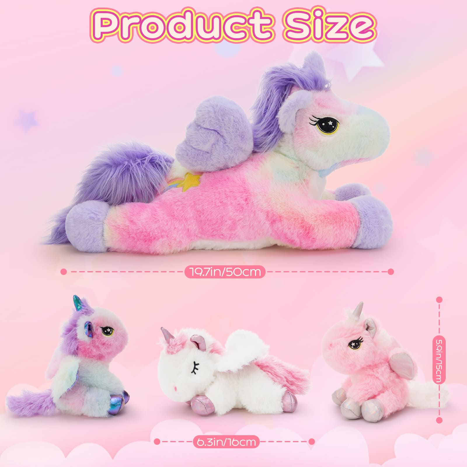 Colorful Unicorn Stuffed Animals with Babies Inside, 19.7 Inches