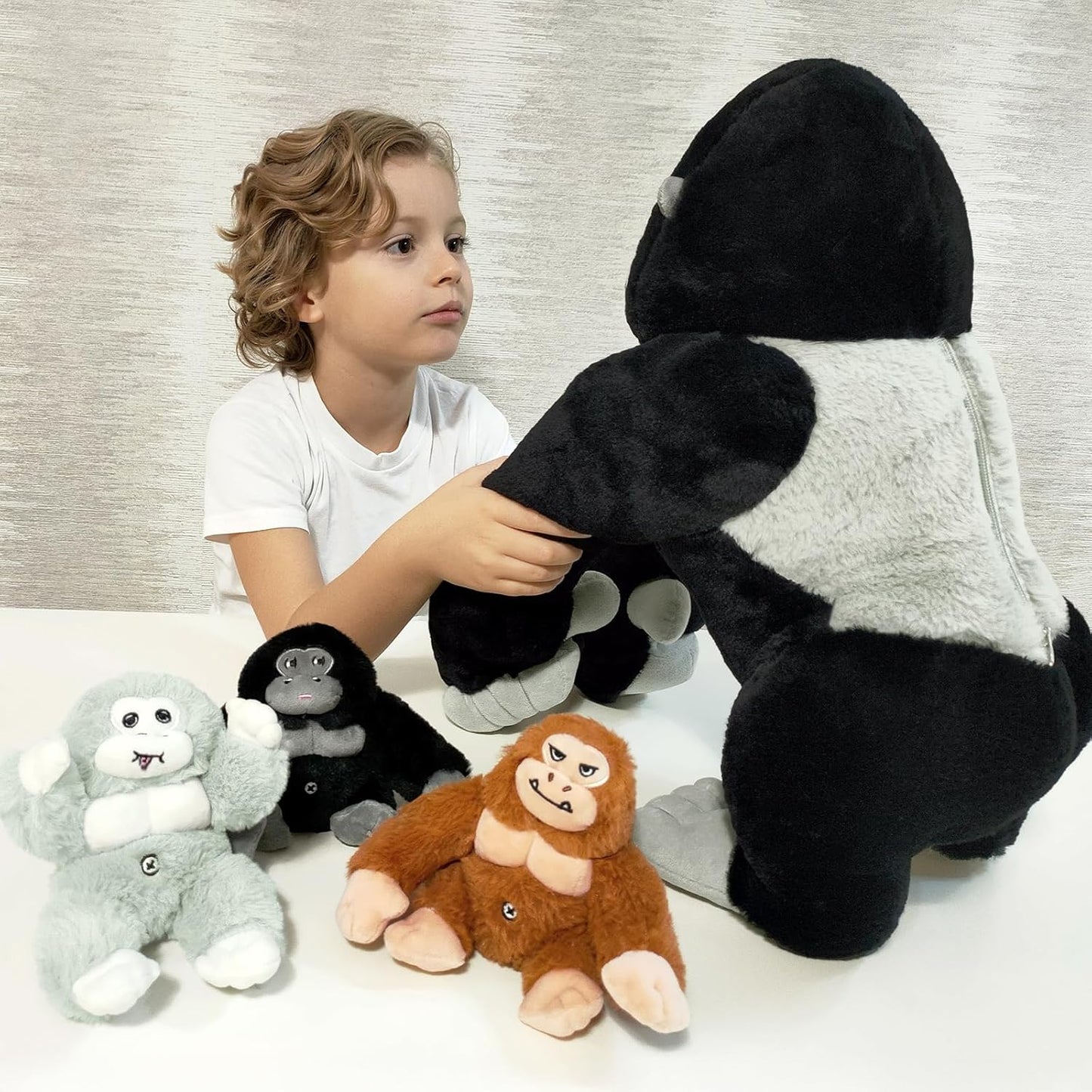 Realistic Gorilla Stuffed Animals - Lifelike Chimpanzees Plush Toys -  Orangutan Stuffed Animals with Babies in the Belly - Three Gorilla Stuffed Animal Babies with Their Mom - Jungle/Safari/Forest Stuffed Animals - Zoo Souvenirs - Free Shipping