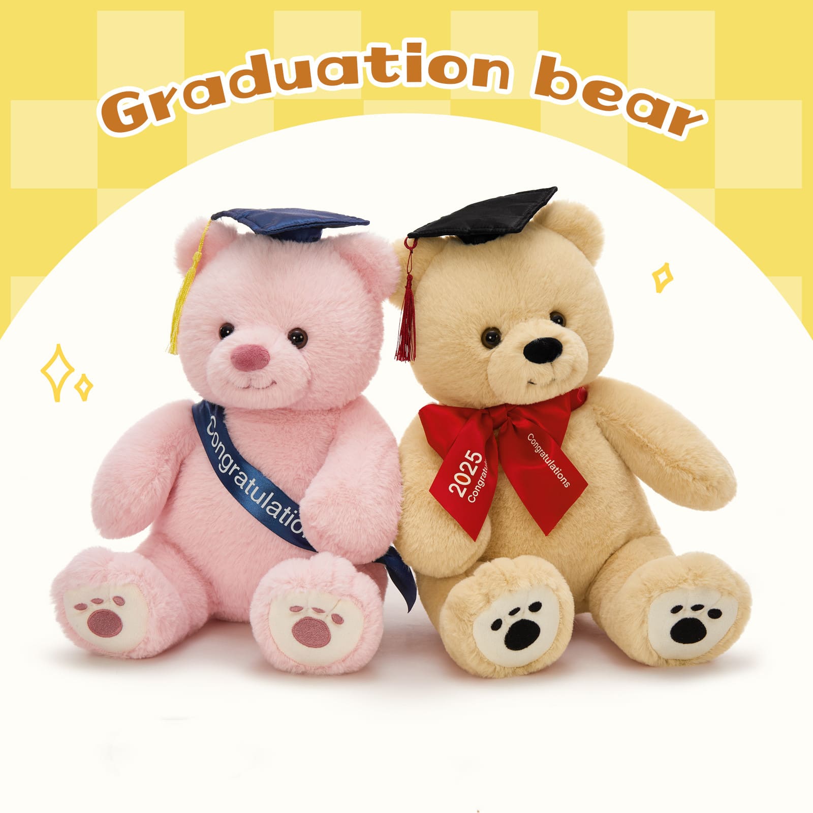 2025 Graduation Teddy Bear Plush Toys, Brown/Pink, 17.72 Inches