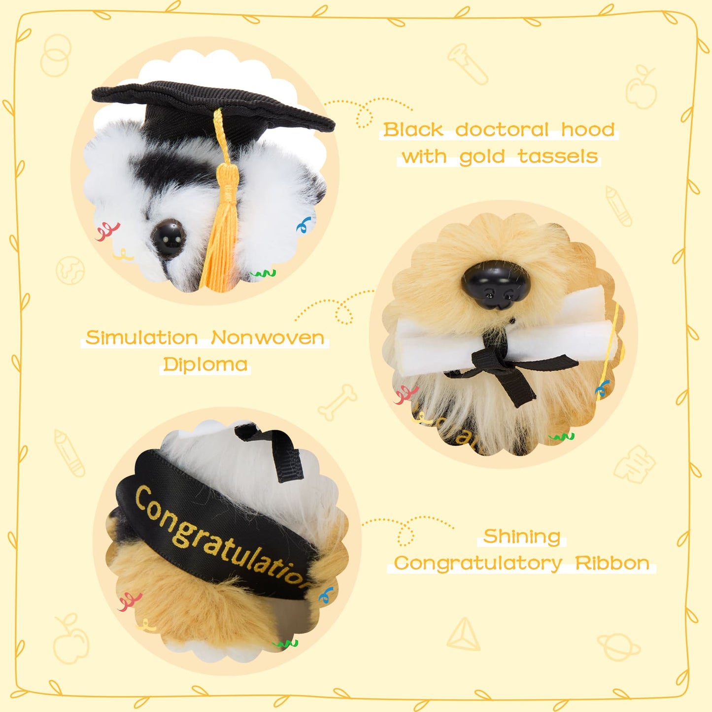 6 Pcs Graduation Puppy Plush Toy Bundle Dog Stuffed Animals, 5.9 Inches