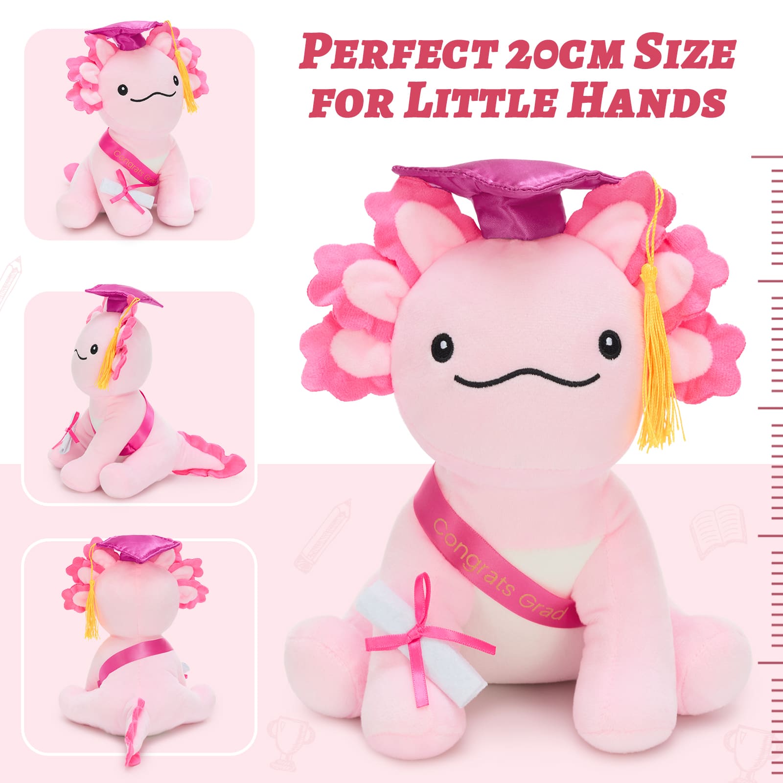 Cute Axolotl Graduation Plush Toy Gift For Graduates, 8 Inches