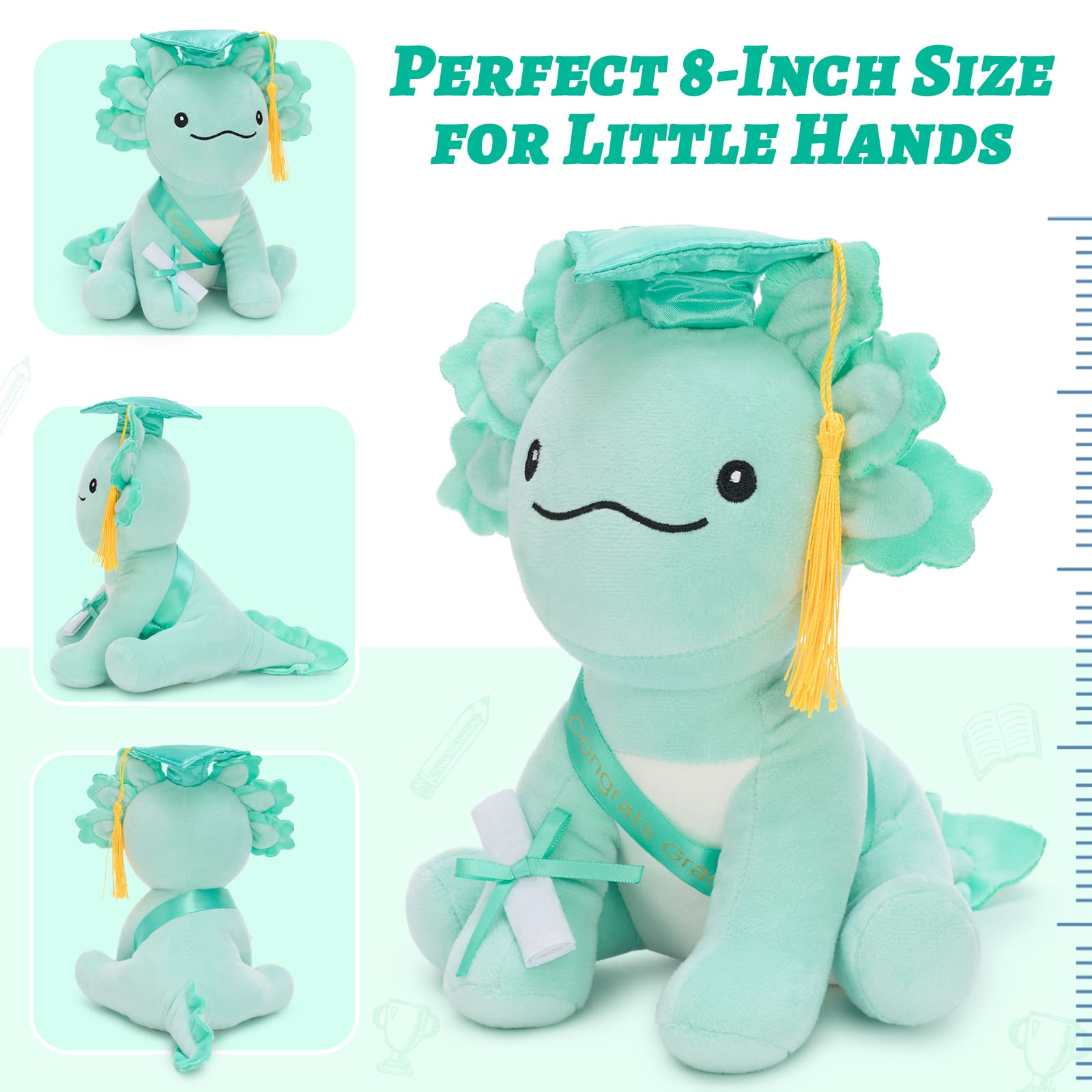 Cute Axolotl Graduation Plush Toy Gift For Graduates, 8 Inches