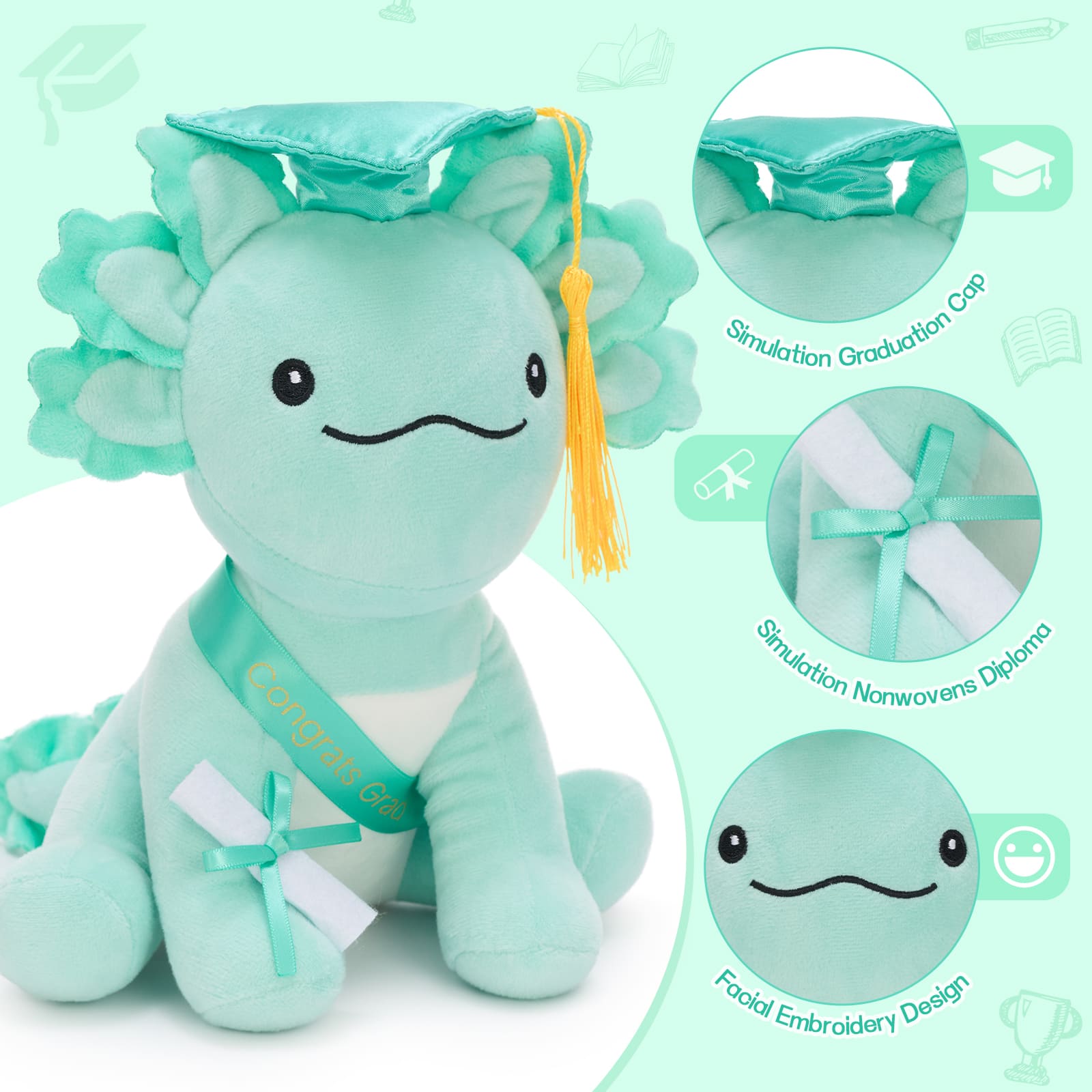 Cute Axolotl Graduation Plush Toy Gift For Graduates, 8 Inches