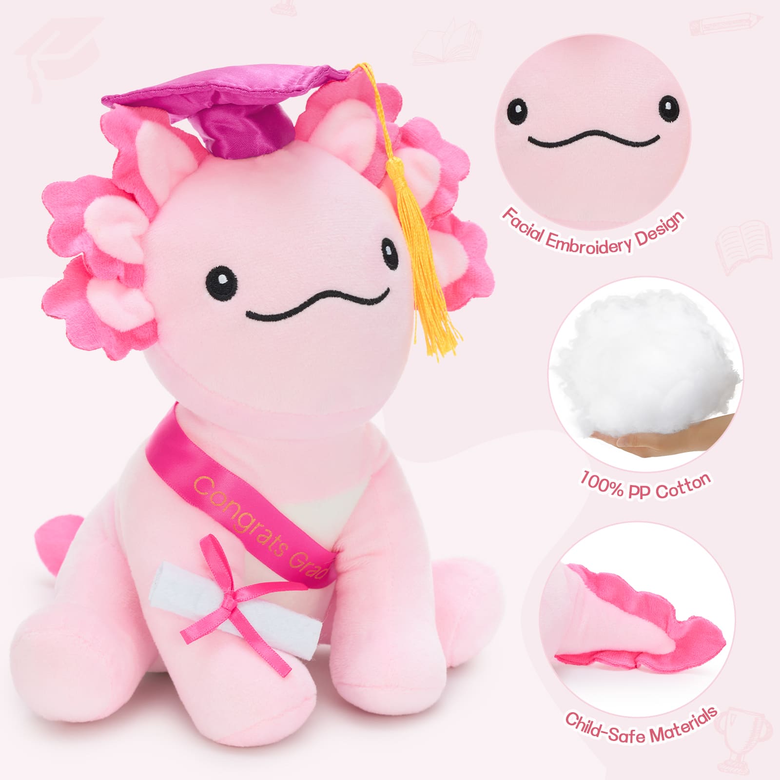 Cute Axolotl Graduation Plush Toy Gift For Graduates, 8 Inches