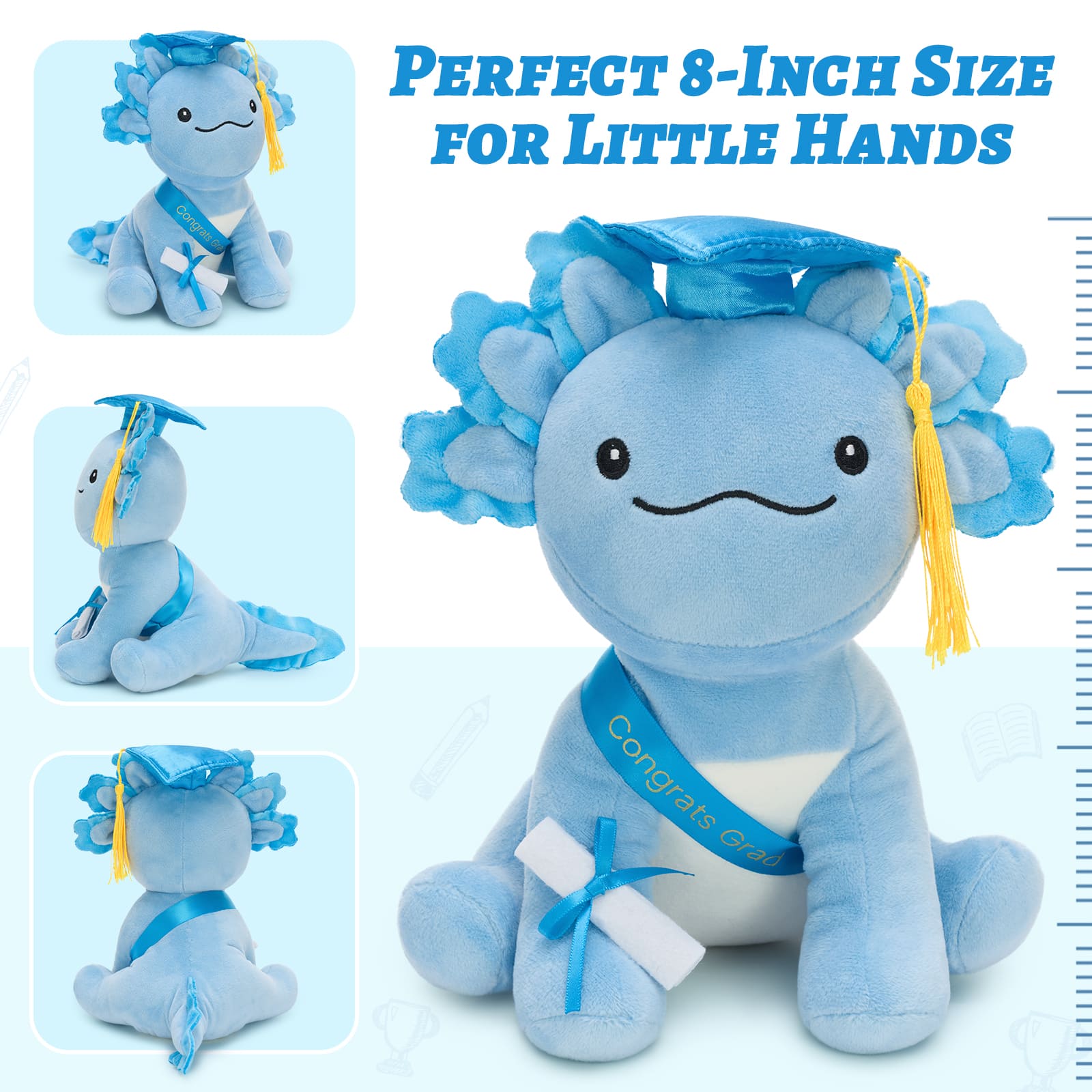 Cute Axolotl Graduation Plush Toy Gift For Graduates, 8 Inches