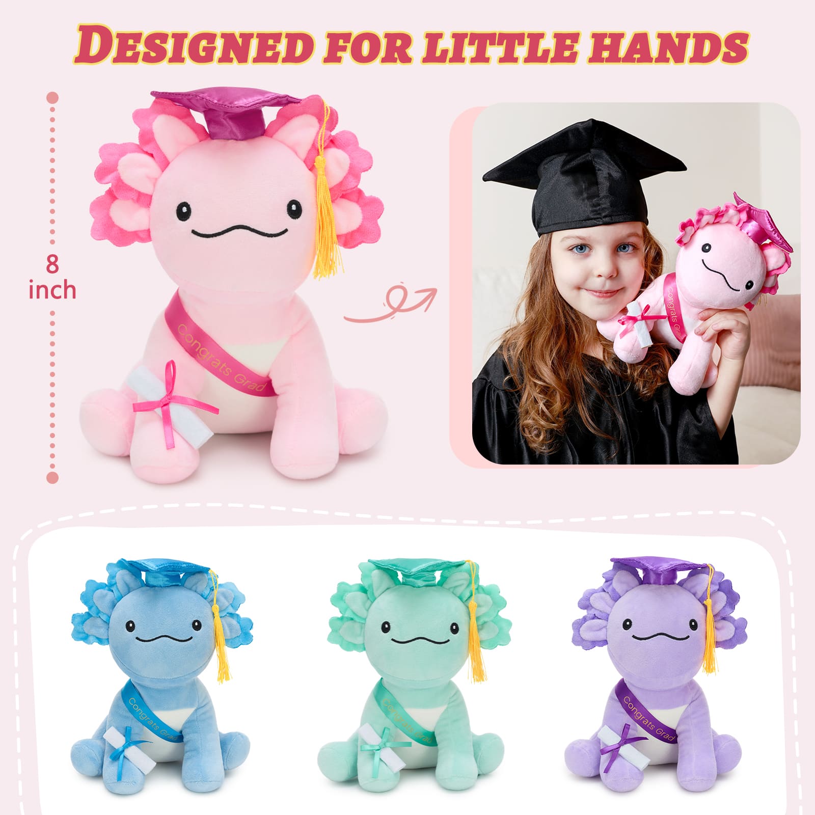 Cute Axolotl Graduation Plush Toy Gift For Graduates, 8 Inches