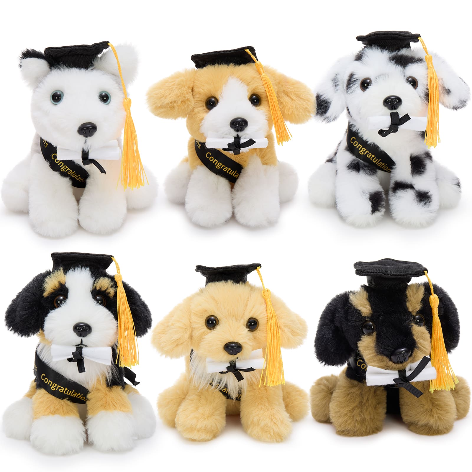 6 Pcs Graduation Puppy Plush Toy Bundle Dog Stuffed Animals, 5.9 Inches