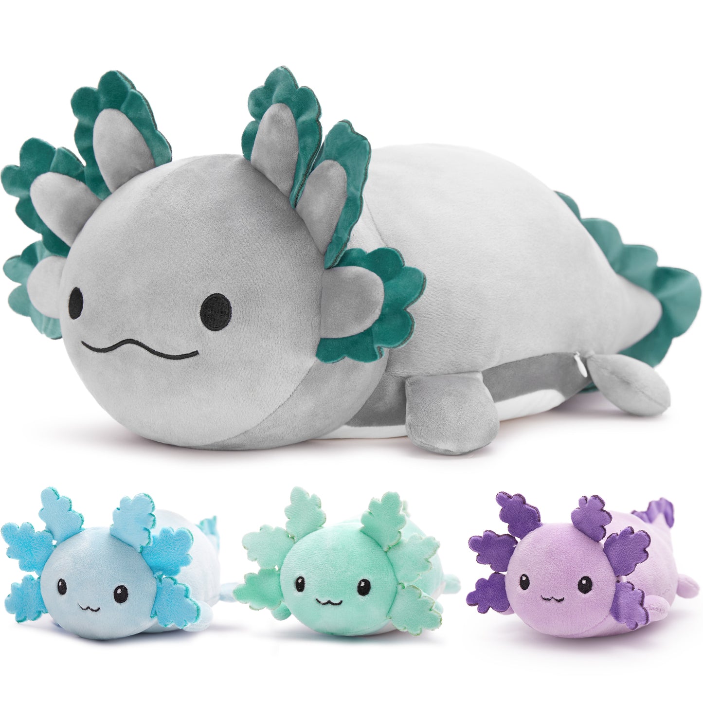 Axolotl Plush Toys - 4 Pcs Axolotl Stuffed Animals Bulk - Cute Salamander 24 Inches Plush Dolls - Stuffed Animal Salamander Babies with Their Mom - Axolotl Cushion Pillow Soft Toys - Gifts for Boys Girls