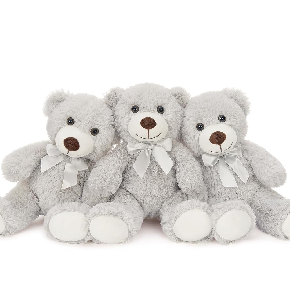 Ours en peluche 3 pièces, gris clair, 13,8 pouces