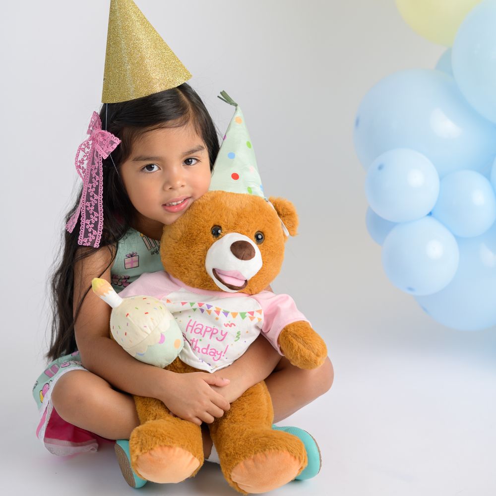 Happy Birthday Teddy Bear Plush Toys - Teddy Bear With Cake Stuffed Toys for Kids & Birthday Party Decor - Birthday Gift for Friends - Birthday Party Decorations - Bday Gift for Girls Boys - MorisMos Birthday Theme Stuffed Toys