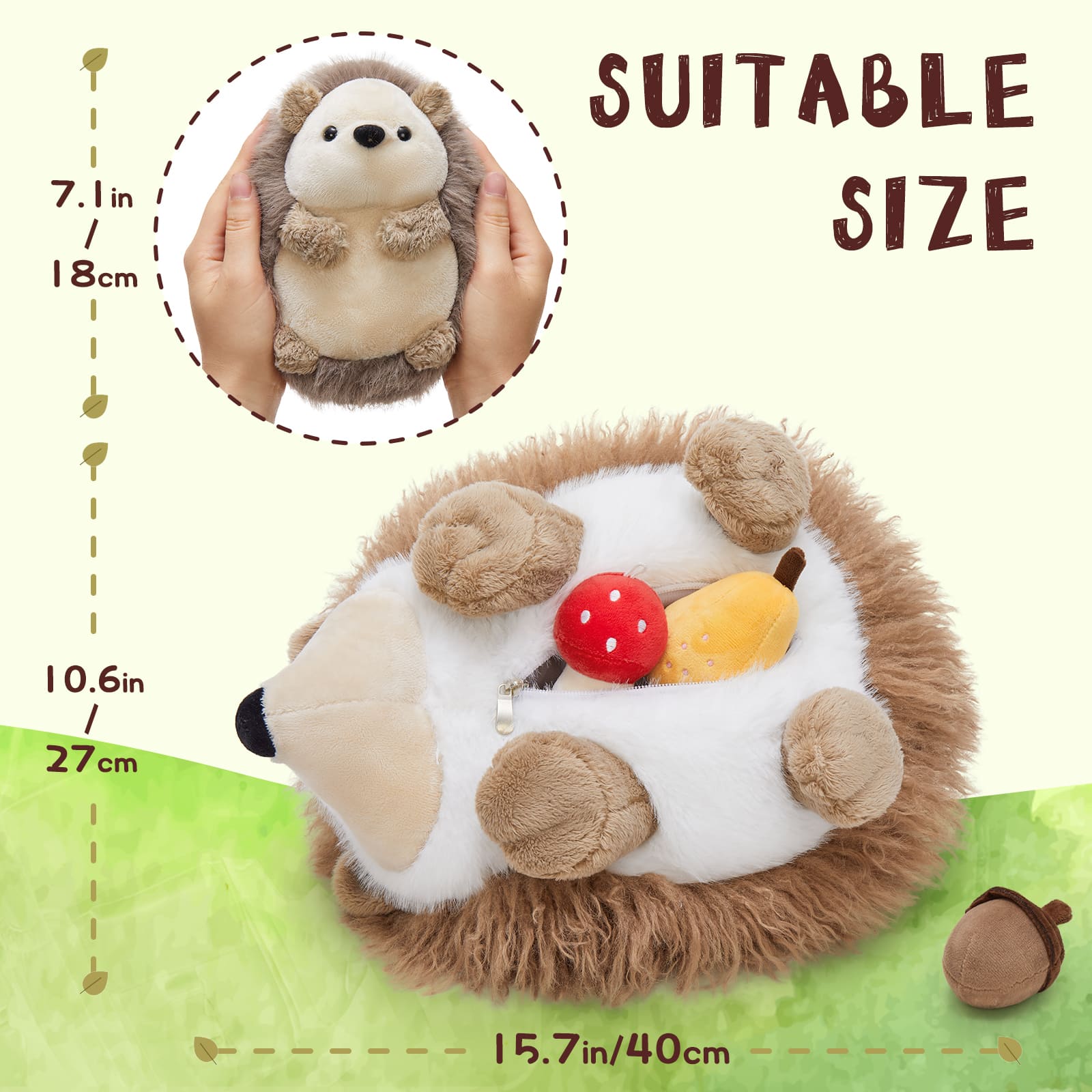 Stuffed Hedgehog with Baby & 4 Fruits Plushies, 15.7 Inches