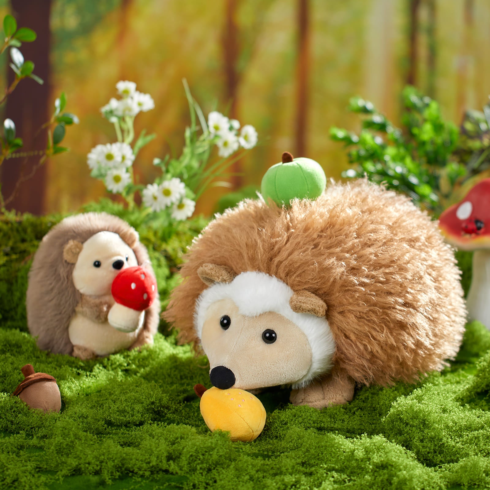 Stuffed Hedgehog with Baby & 4 Fruits Plushies, 15.7 Inches