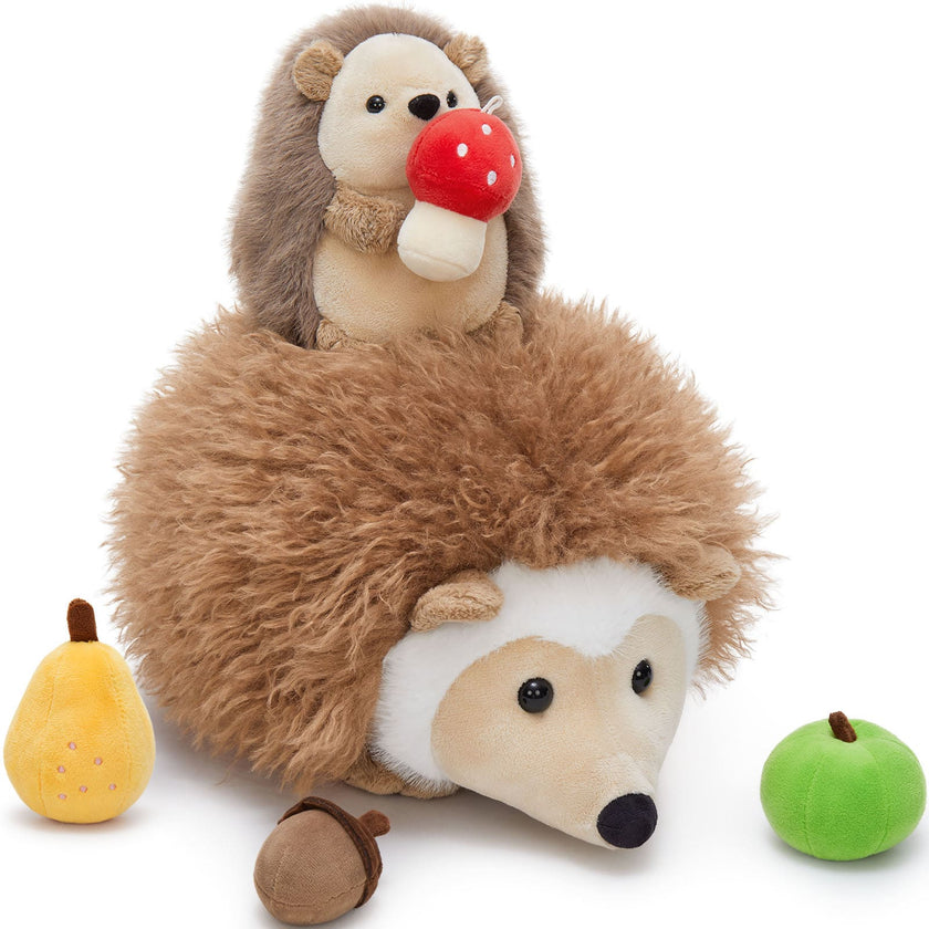Stuffed Hedgehog with Baby & 4 Fruits Plushies, 15.7 Inches