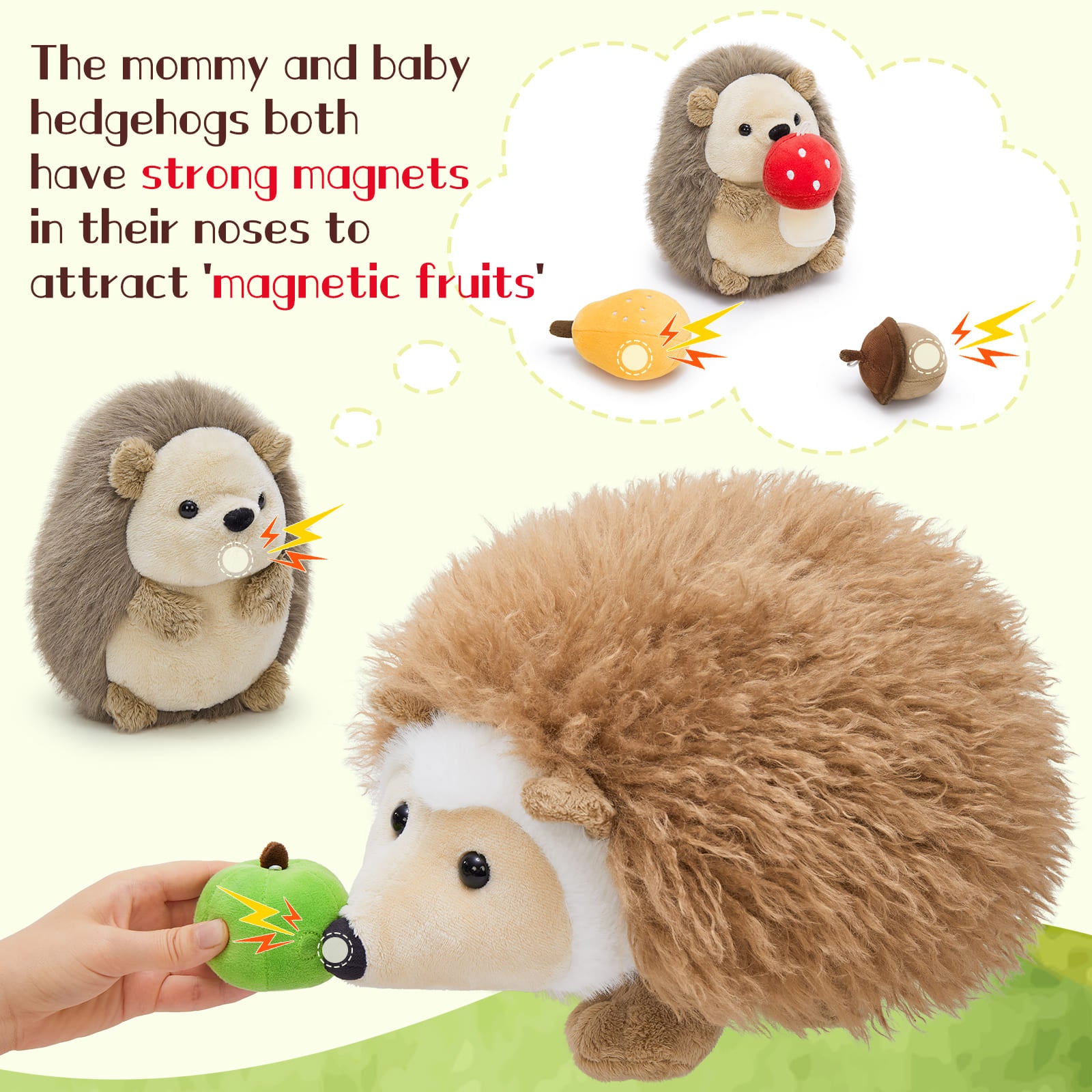 Stuffed Hedgehog with Baby & 4 Fruits Plushies, 15.7 Inches