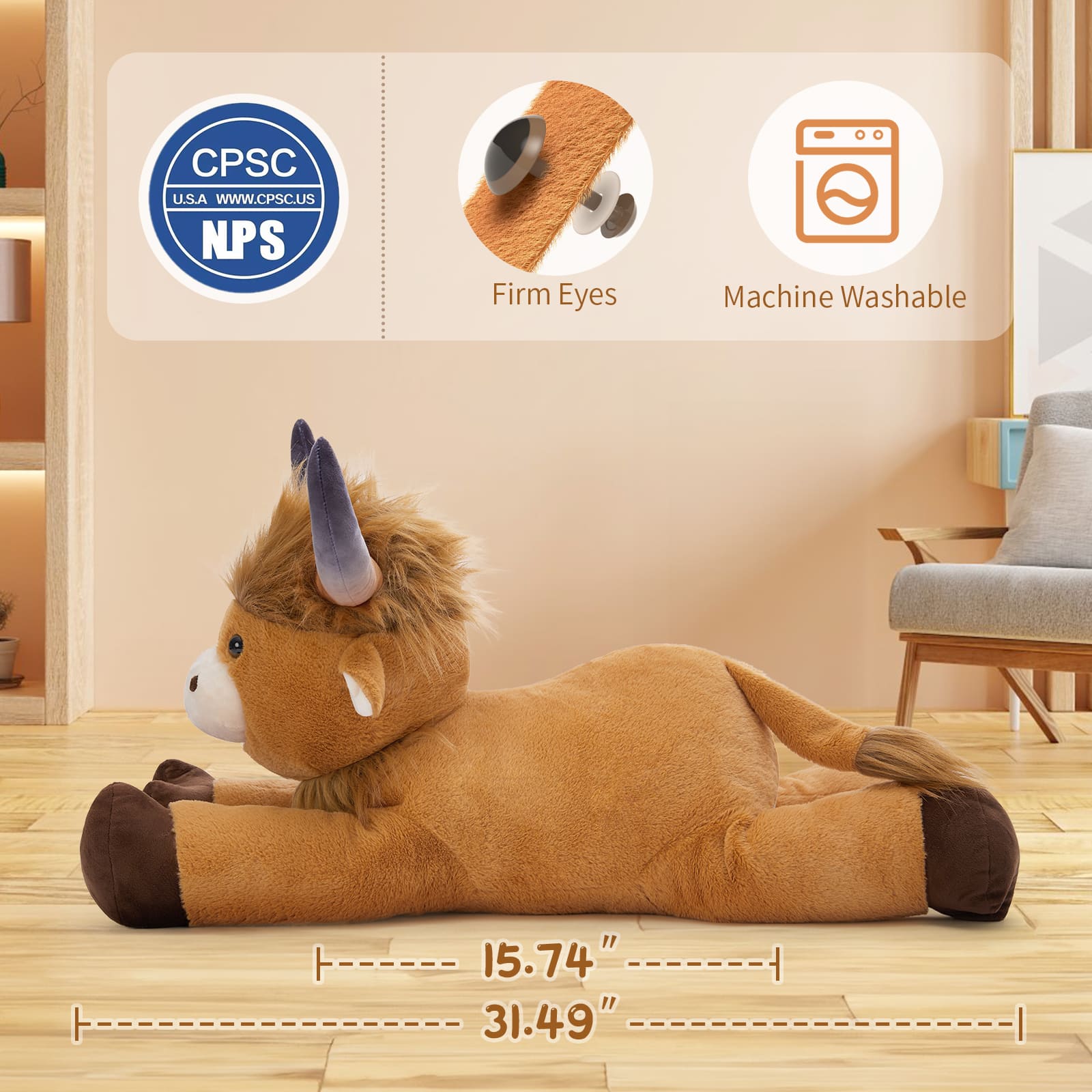 Big Highland Cow Stuffed Animals, Brown, 32 inches