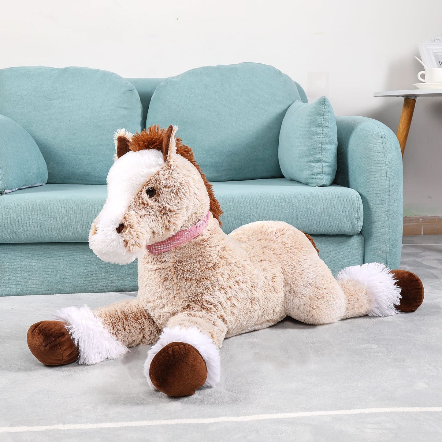 Jouet en peluche cheval géant, gris/marron, 35/47 pouces