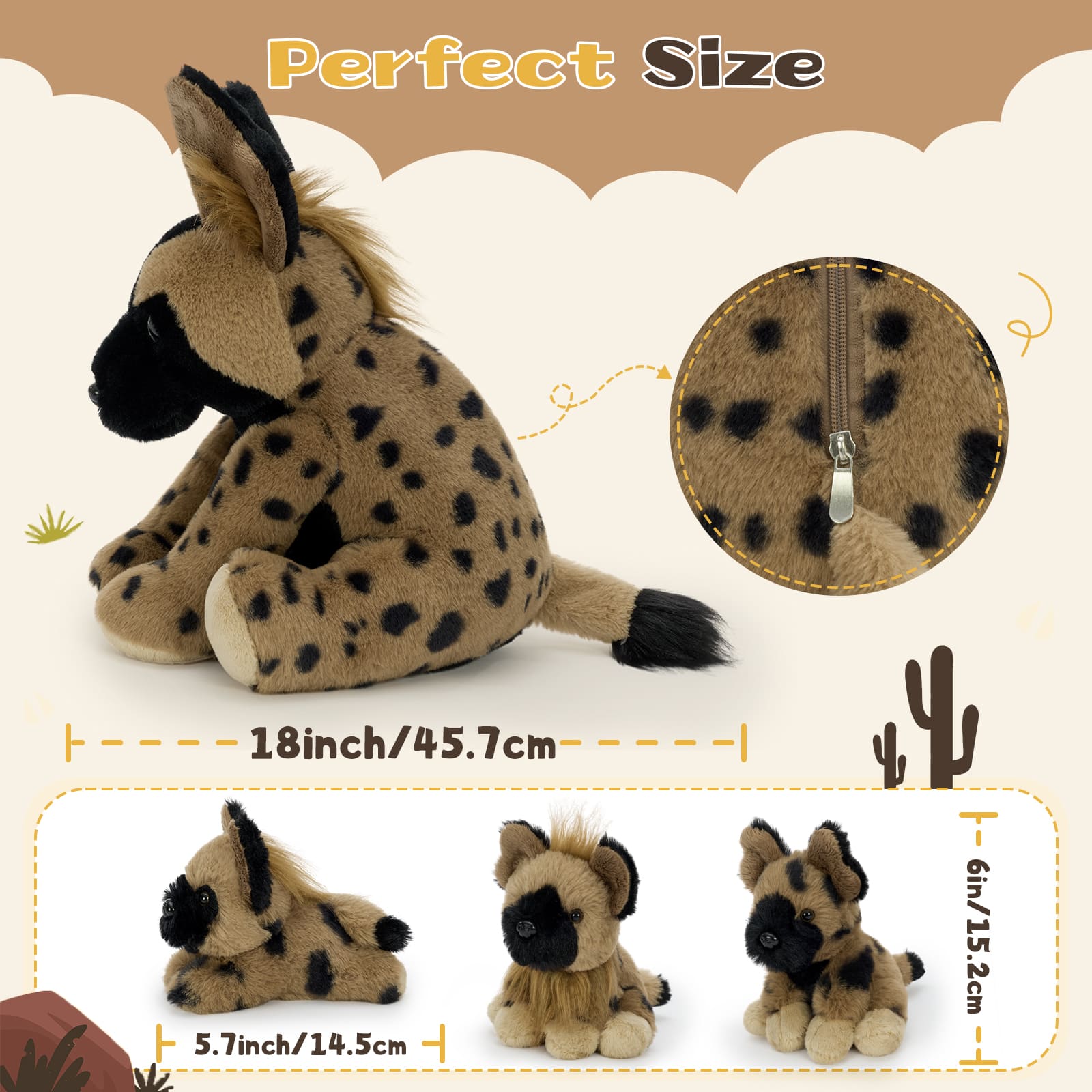 Hyena Stuffed Animals with Three Babies Inside, 18 Inches