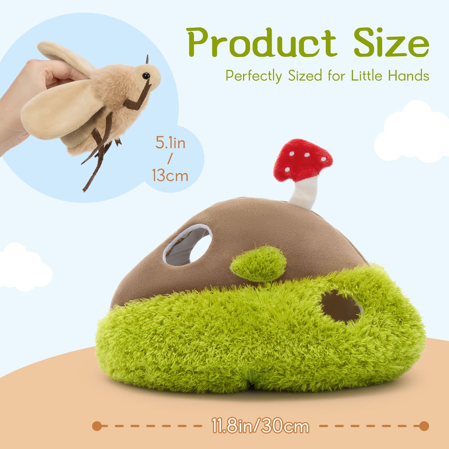 Realistic Insect Stuffed Animals Plush Set with Storage Bug Mound – Nature Learning Toys for Children