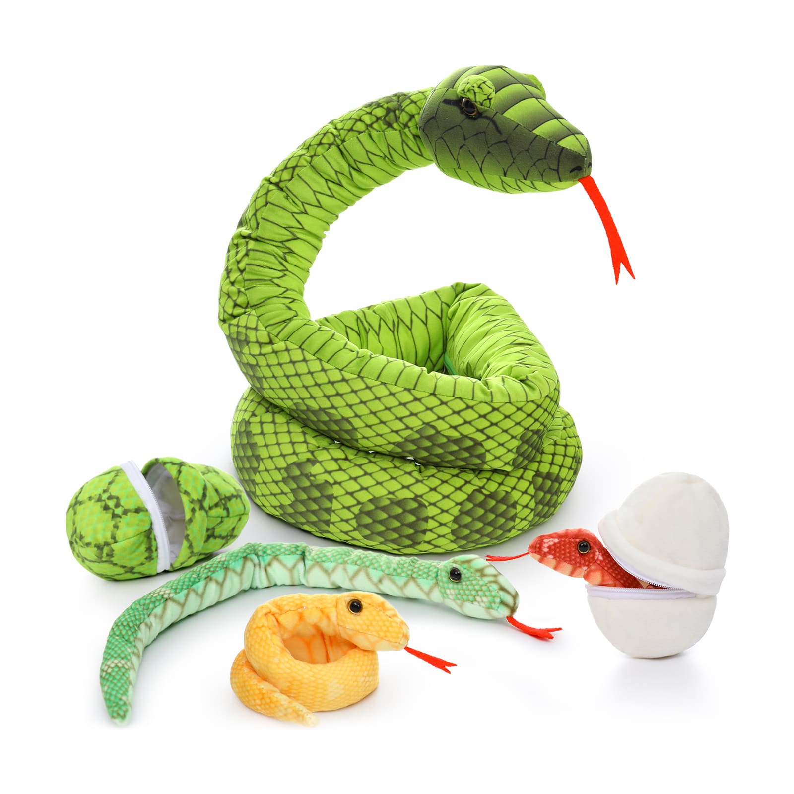 Snake Stuffed Animal Toy Set, Green/Yellow/Red/Pink/Brown, 79/118 Inches