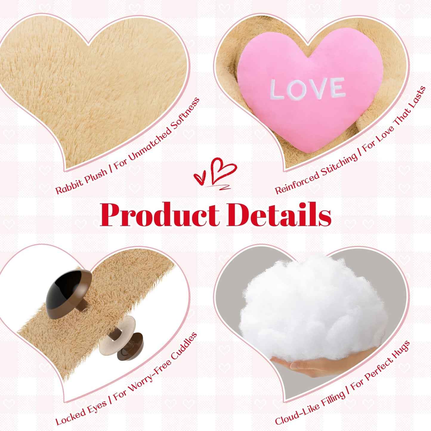 51 inch giant teddy bear holding pink love heart, oversized soft plush teddy bear gift for Valentine’s Day, anniversary, and romantic occasions