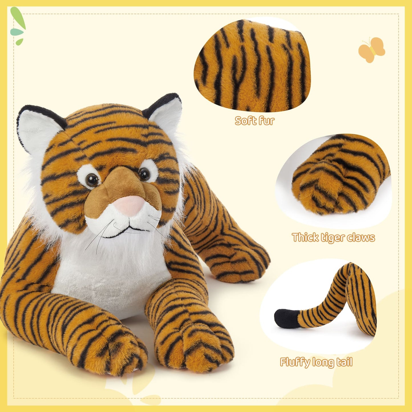 Jumbo Simulation Tiger Plush Toys - 43.3 Inches ( 110 CM ) Jungle Safari Stuffed Animals - Kawaii Present for All Ages - Giant Stuffed Animals