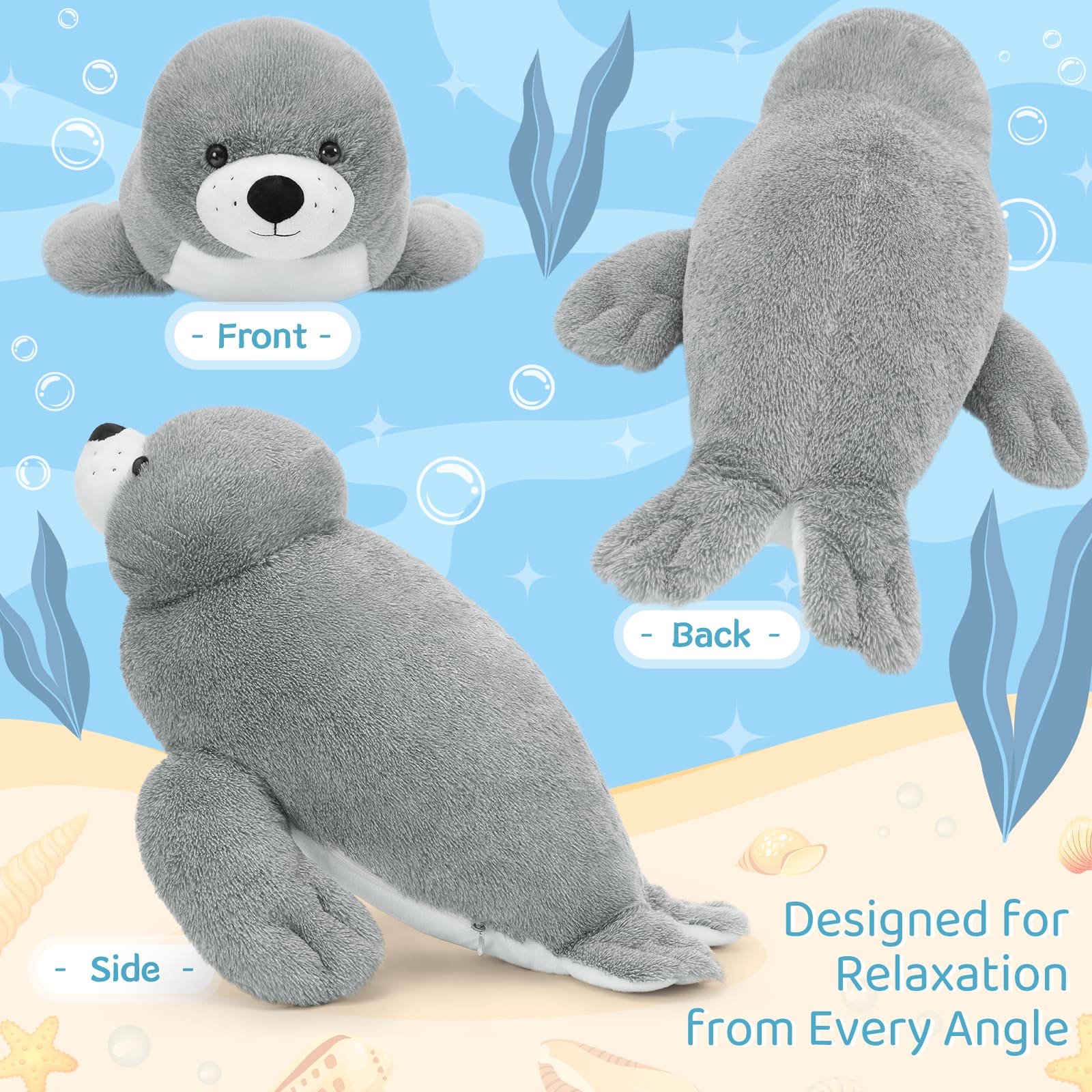 Seal Stuffed Animals Ocean Plush Toys, Grey, 31 Inches