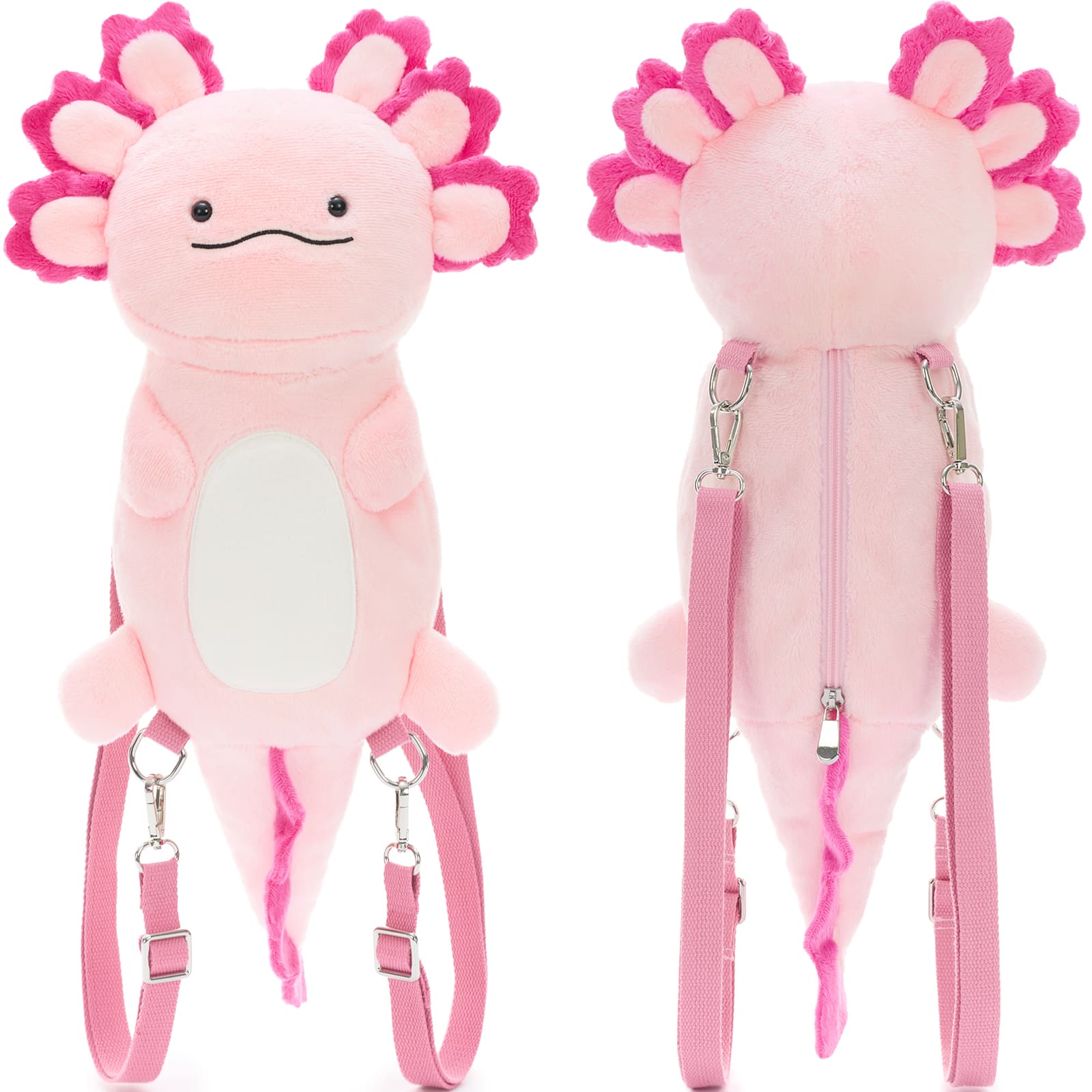 Plush Axolotl Backpack with Three Mini Axolotl Plushies Inside