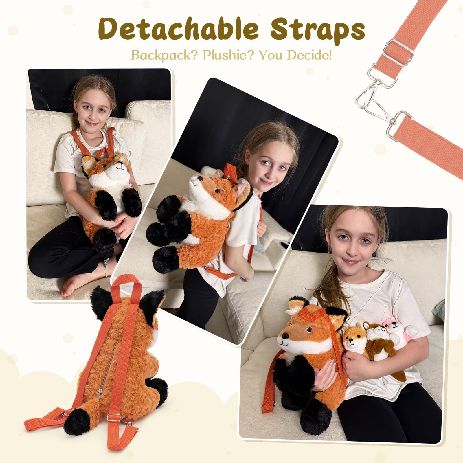 Fox Plush Backpack with Three Mini Fox Plushies Inside