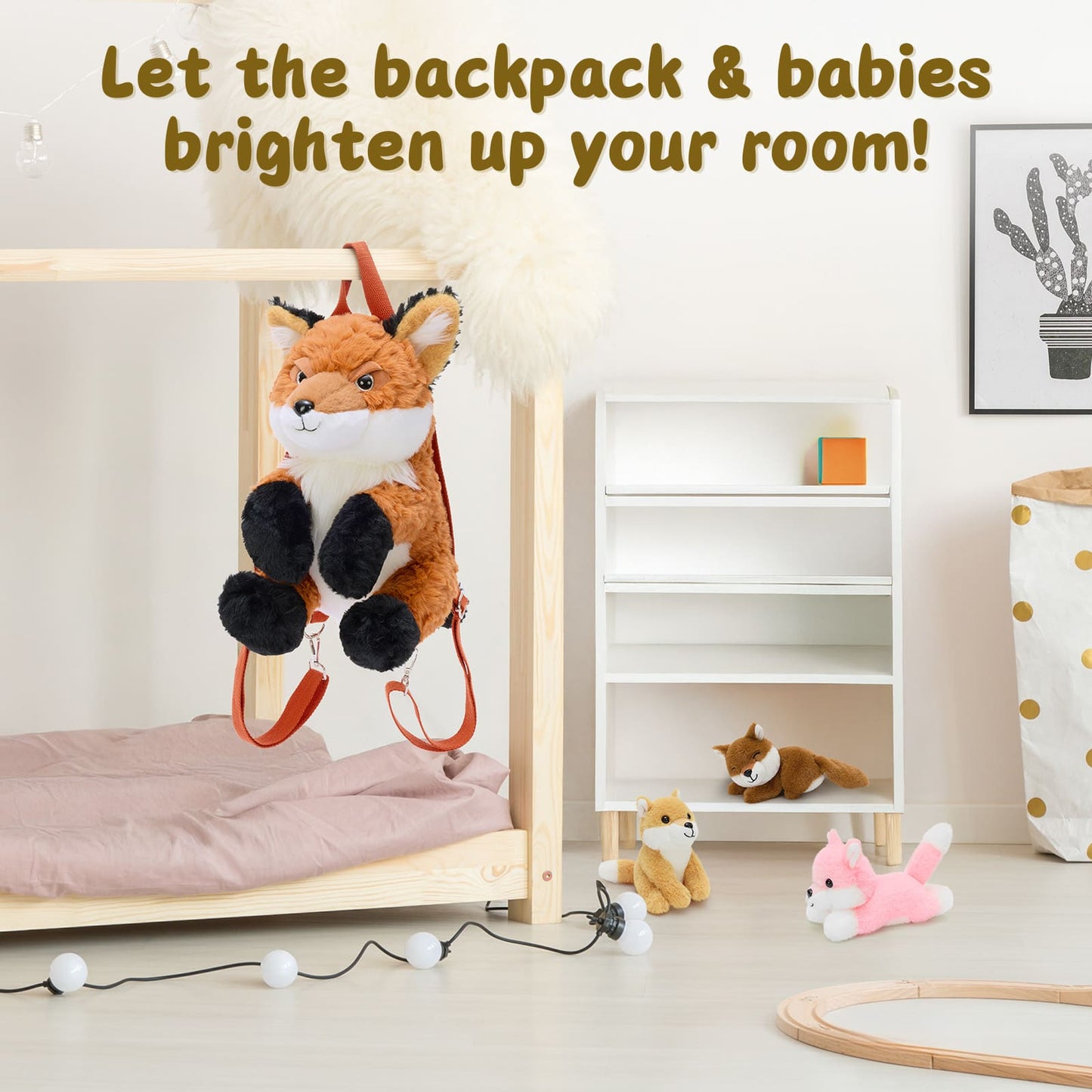 Fox Plush Backpack with Three Mini Fox Plushies Inside