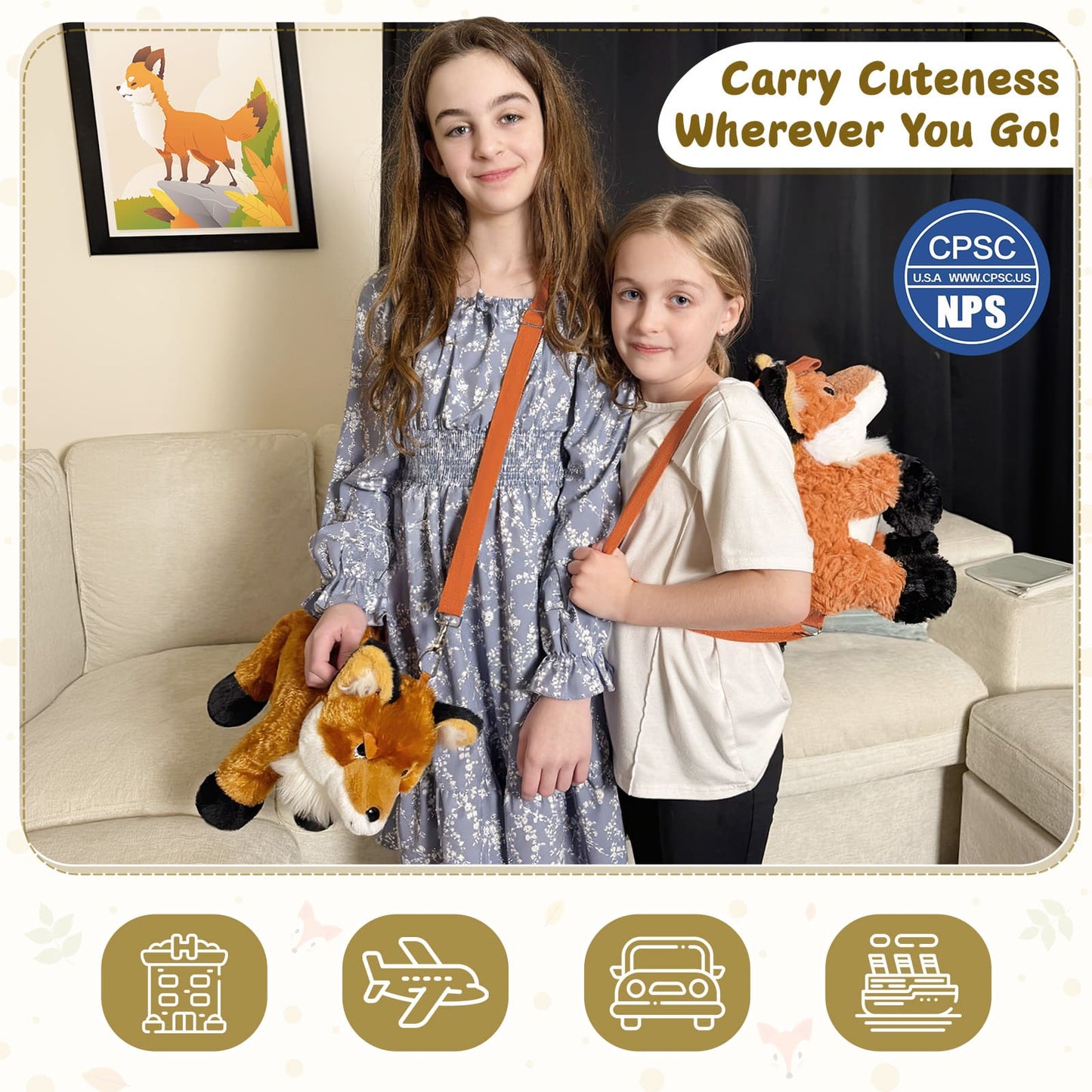 Fox Plush Crossbody Bag with Three Mini Fox Plushies Inside