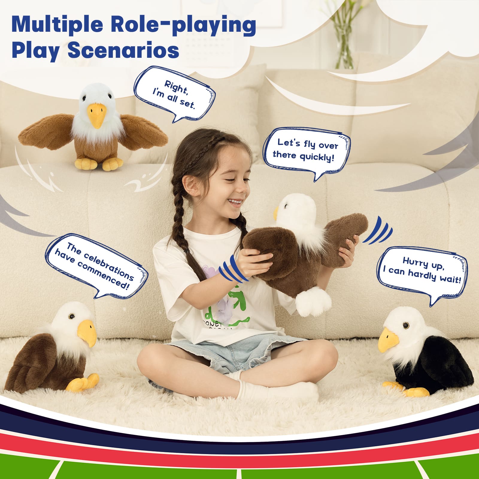Mini Bald Eagle Stuffed Animals Bulk Pack, 7 Inches