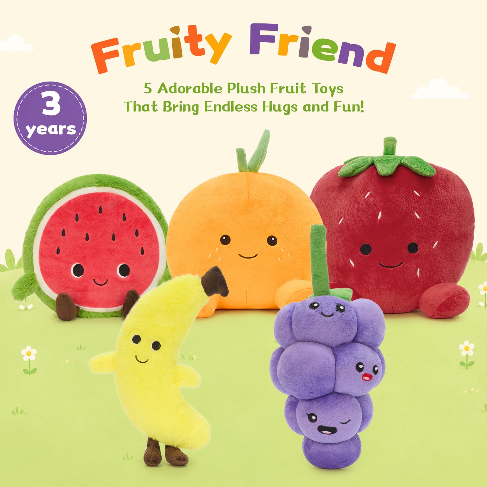 Cute Fruit Plush Toys Set Fruit Stuffed Pillows for Kids, Toddlers & Gifts