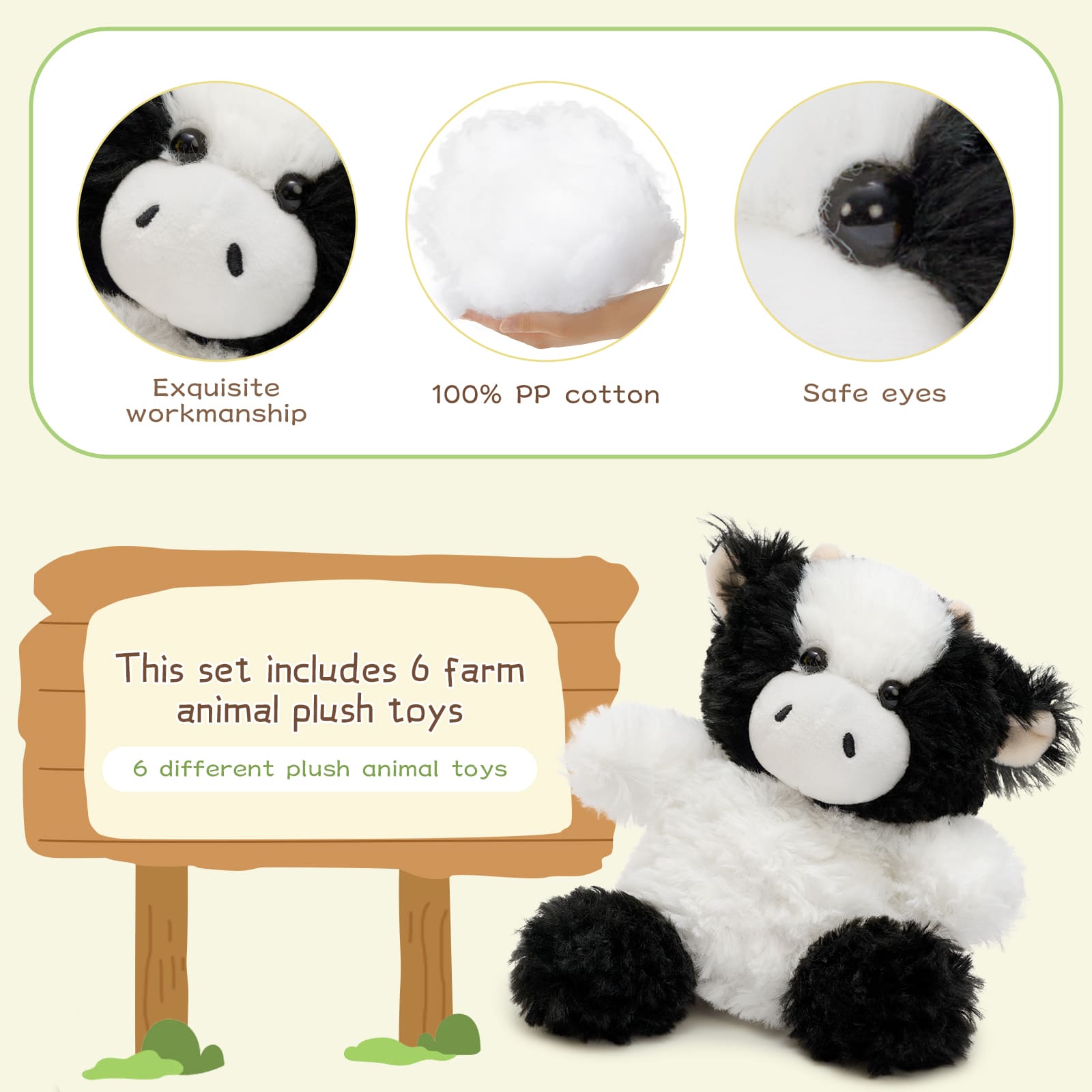 6 Pcs Farm Weighted Stuffed Animals, 4.7 Inches