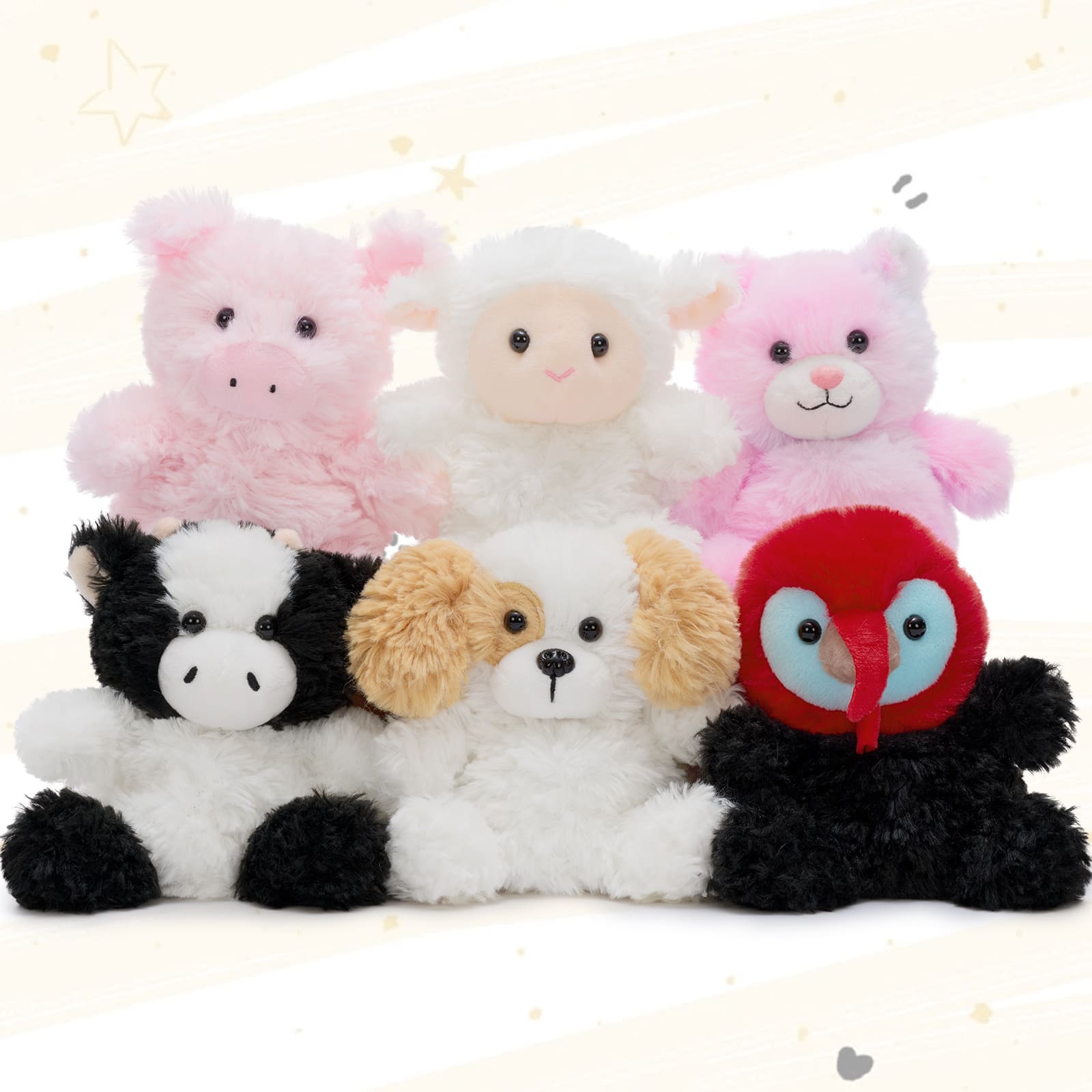 6 Pcs Farm Weighted Stuffed Animals, 4.7 Inches
