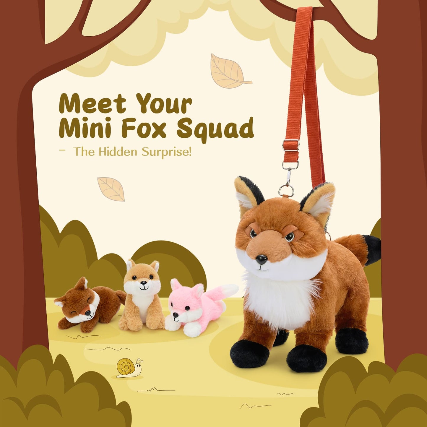 Whimsical fox plush crossbody bag with three baby fox plush toys, soft, cuddly, and fun for kids, ideal as a unique gift or collectible